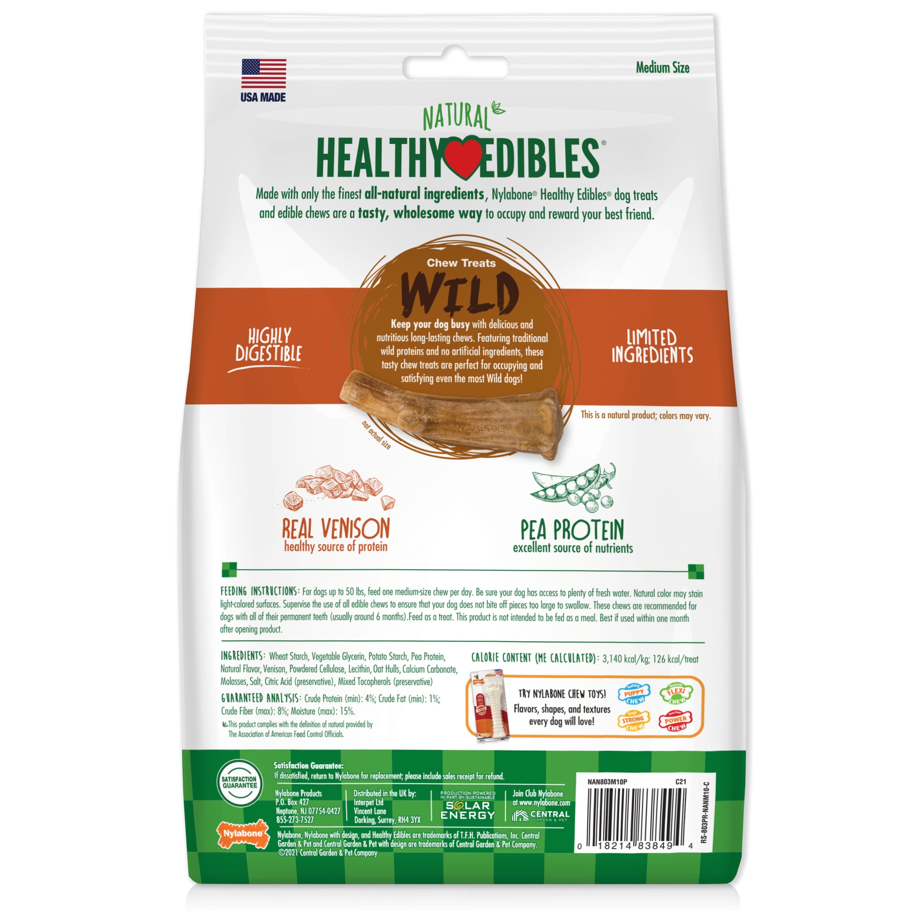 Nylabone Healthy Edibles WILD AllNatural Long Lasting Antler Chew Treats Venison, 1ea/Large/Giant  Up To 50 Lbs. 10 ct