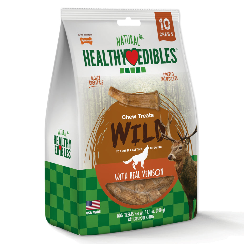 Nylabone Healthy Edibles WILD AllNatural Long Lasting Antler Chew Treats Venison, 1ea/Large/Giant  Up To 50 Lbs. 10 ct