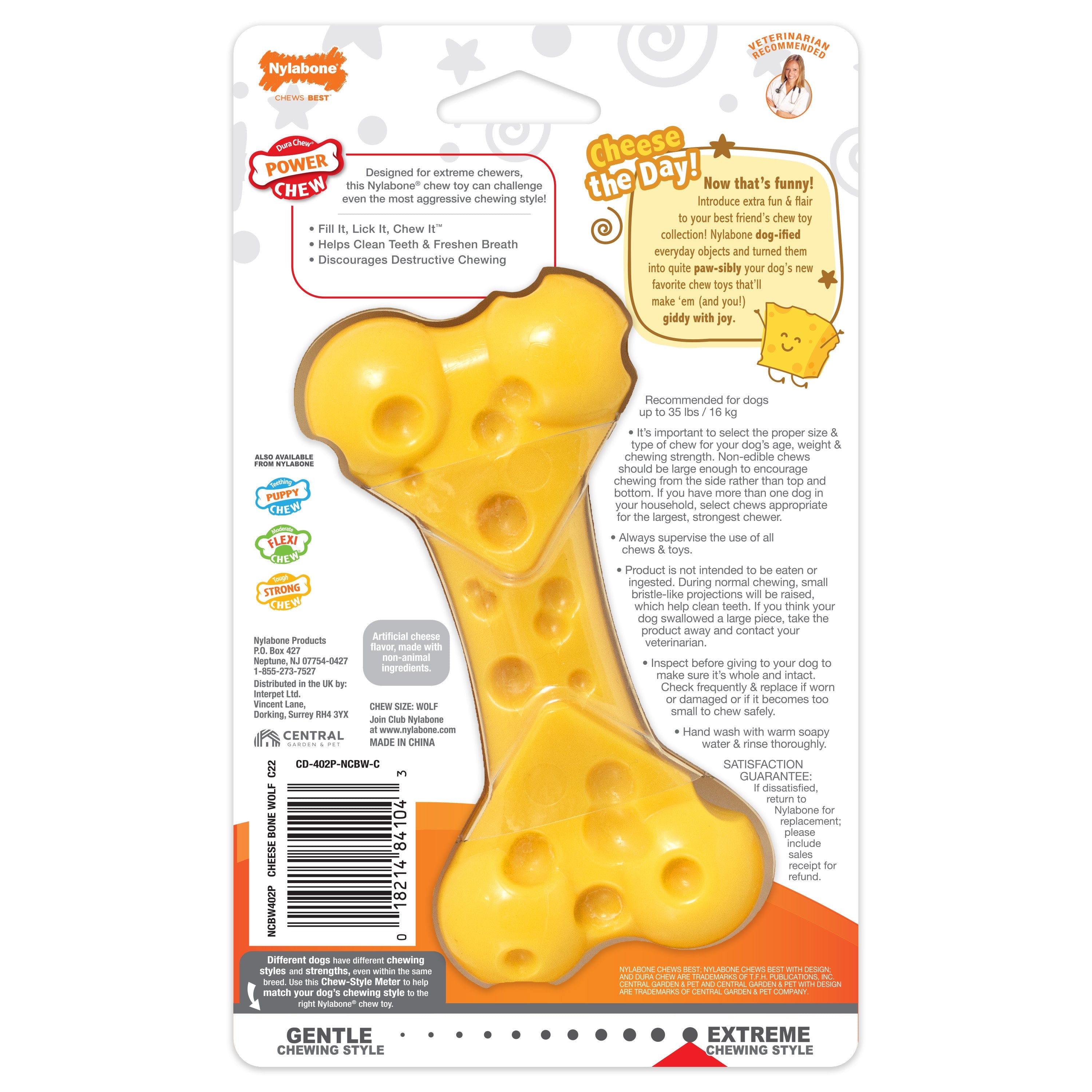Nylabone Power Chew Cheese Dog Toy Cheese, 1ea/Medium/Wolf  Up To 35 Lbs. 1 ct