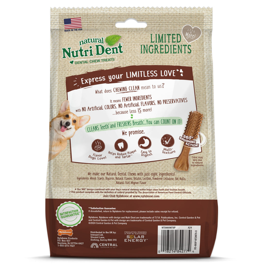 Nylabone Nutri Dent Filet Mignon Dog Dental Chews Filet Mignon, 1ea/Mini  5 Lbs. To 10 Lbs. 78 ct