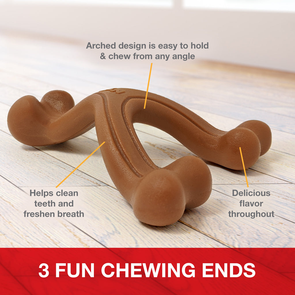 Nylabone Ergonomic Hold  Chew Wishbone Power Chew Durable Dog Toy Bison, 1ea/SMall/Regular  Up To 25 Ibs.