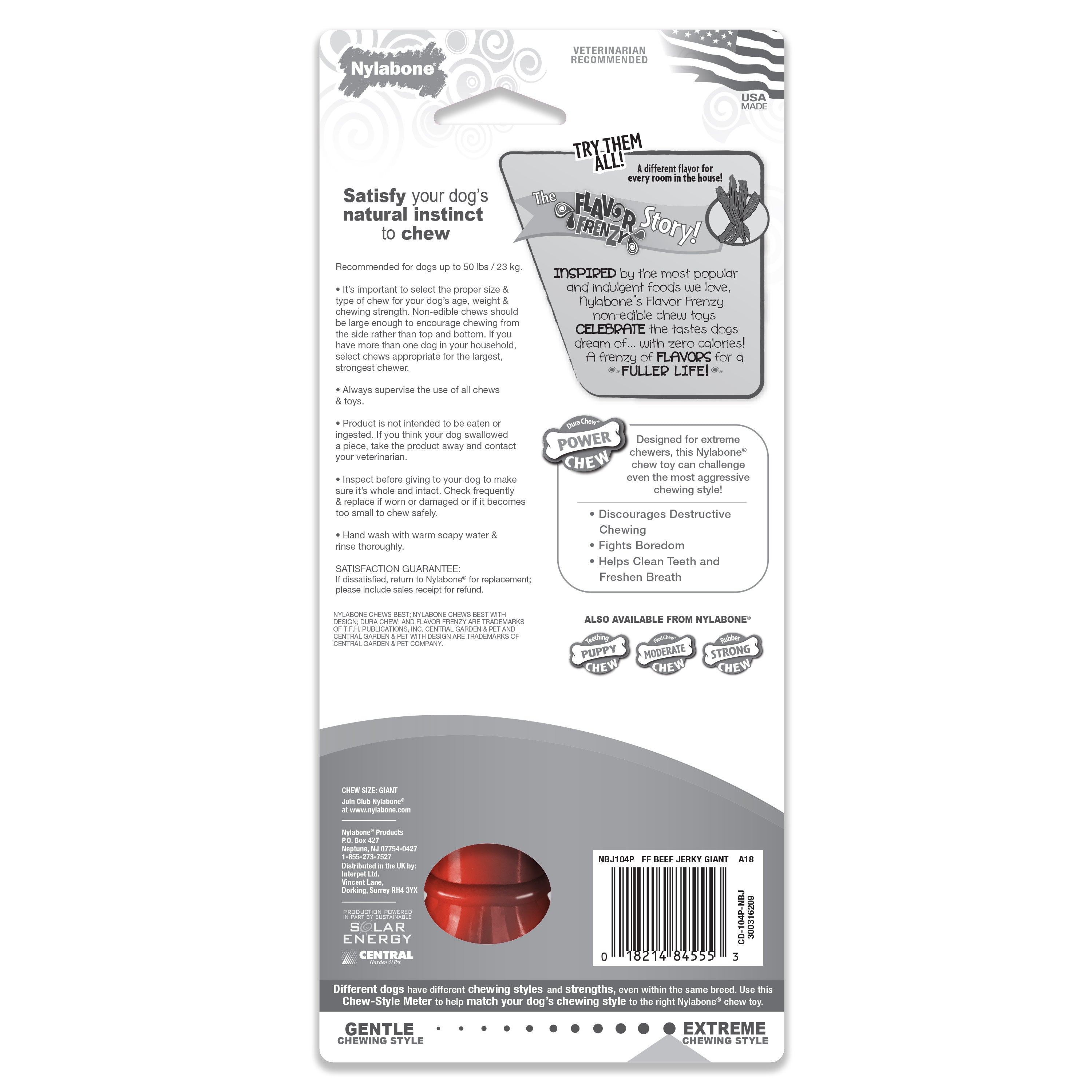 Nylabone Flavor Frenzy Power Chew Durable Dog Chew Toy Beef Jerky, 1ea/Large/Giant  Up To 50 Lbs. 1 ct