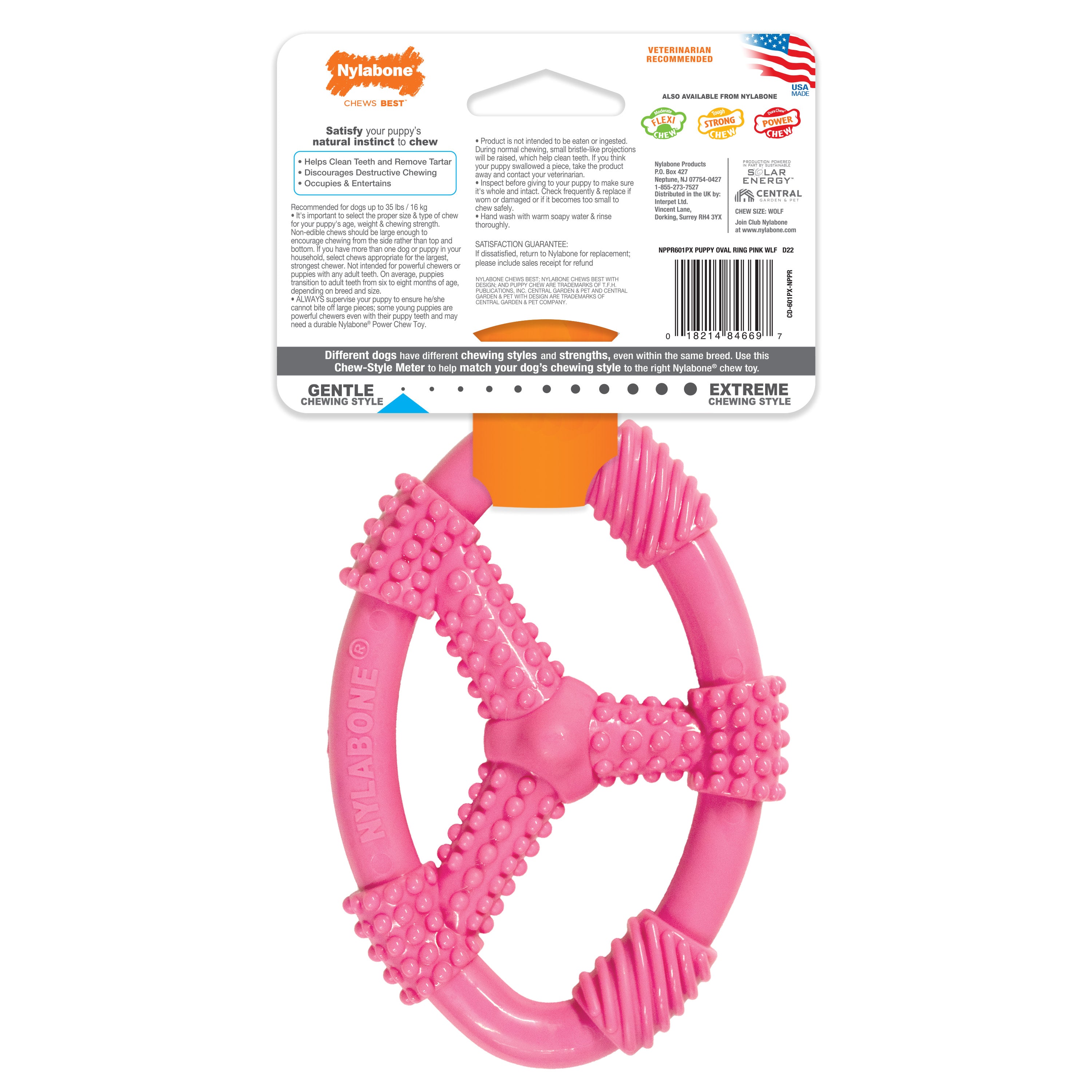 Nylabone Puppy Chew Spin Tug  Play Toy Peanut Butter, Pink, 1ea/Medium/Wolf  Up To 35 Lbs. 1 ct
