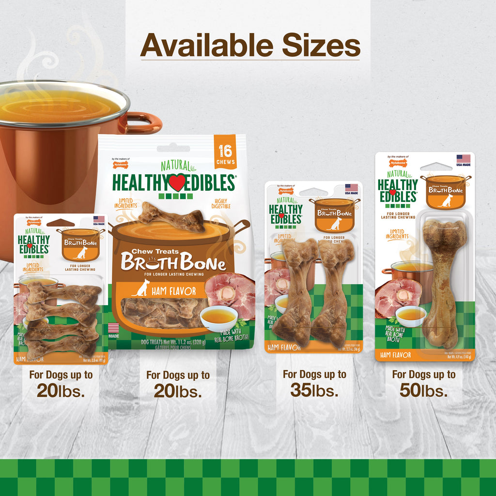 Nylabone Healthy Edibles Broth Bone AllNatural Long Lasting Chew Treats 16 count, 1ea/Regular  Up To 25 Ibs.