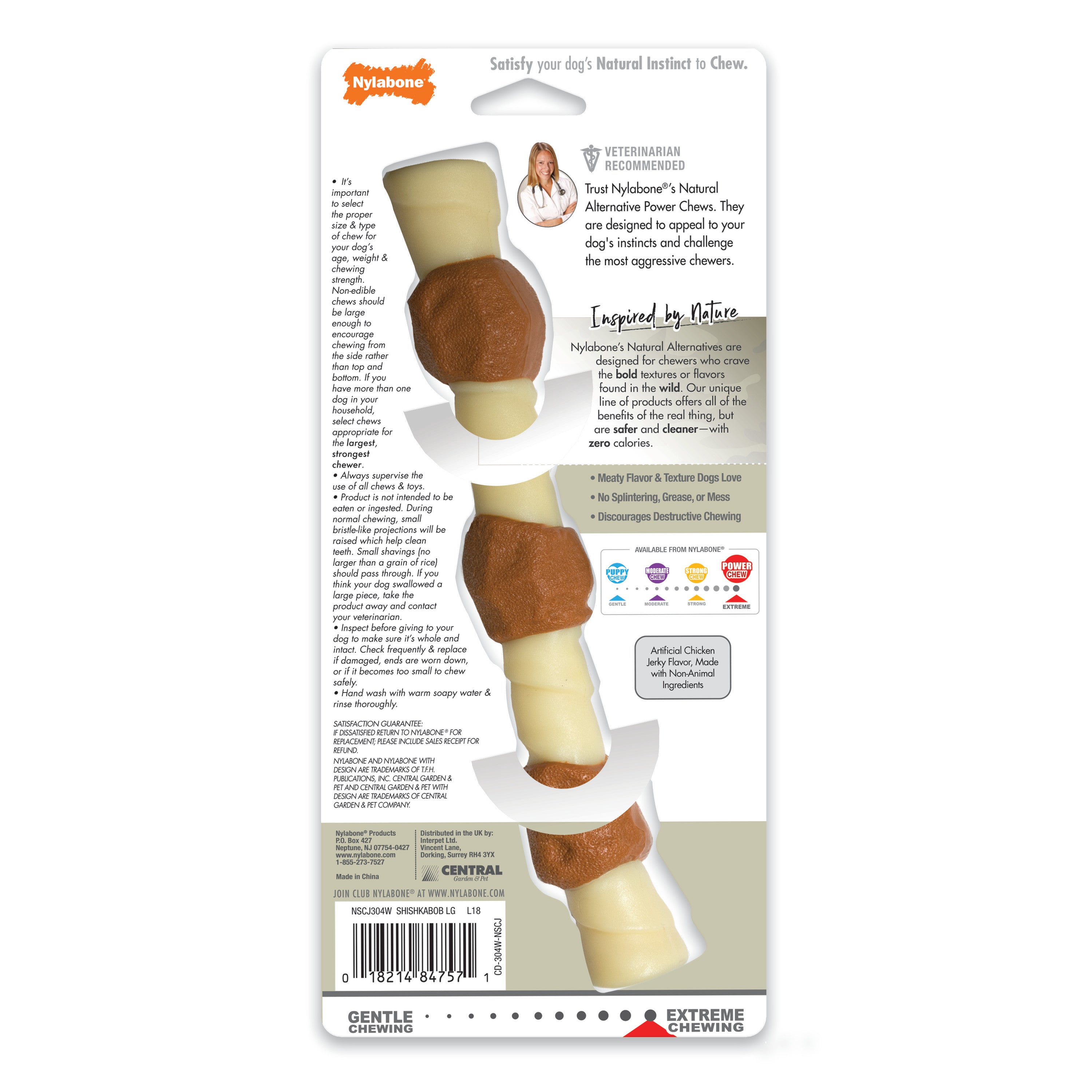 Nylabone Power Chew Shish Kabob Alternative Nylon Chew Toy Chicken Jerky, 1ea/Large/Giant  Up To 50 Lbs. 1 ct