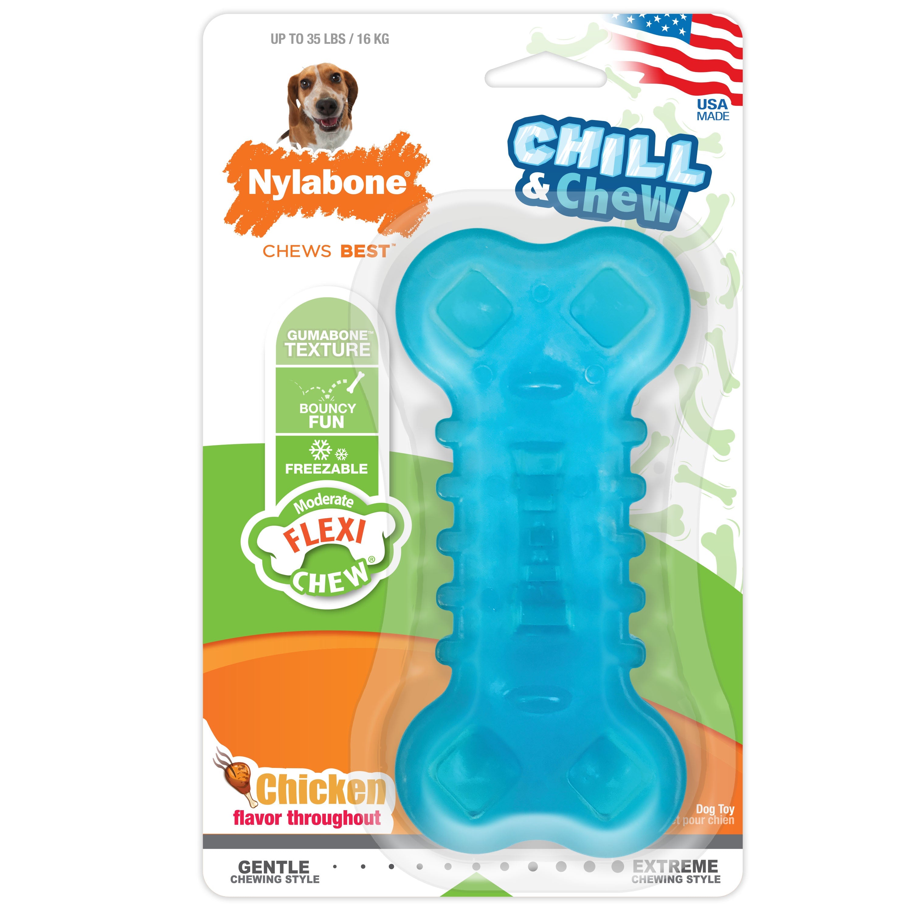 Nylabone Flexi Chew Chill  Chew Toy with Treat Pockets Chicken, Blue, 1ea/Medium 1 ct
