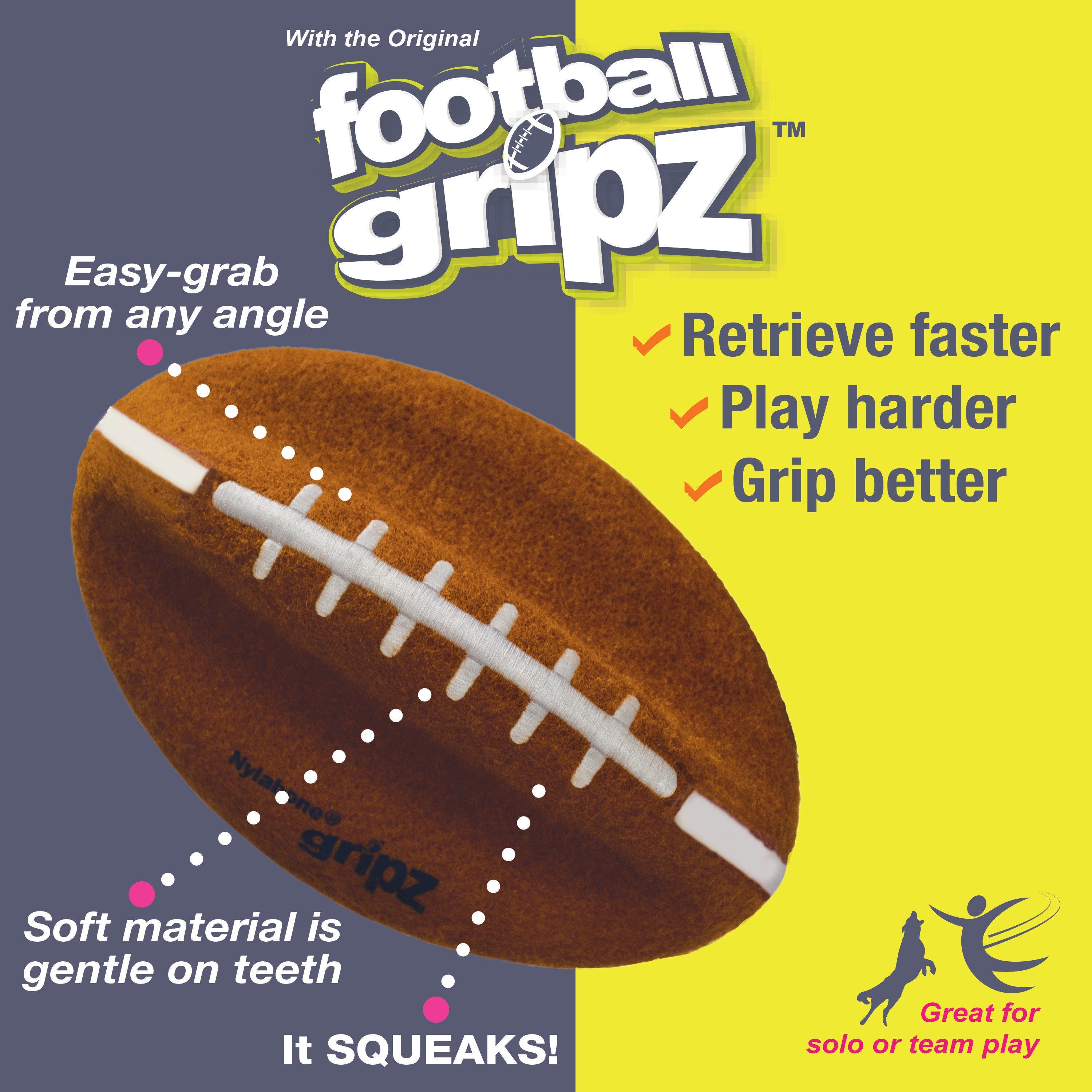 Nylabone Power Play Dog Football Gripz 1ea/Medium/Wolf  Up To 35 Lbs. 5.5 in 1 ct