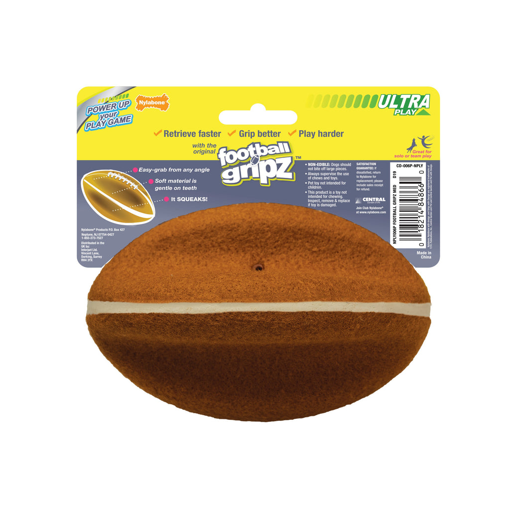 Nylabone Power Play Dog Football Gripz 1ea/Medium/Wolf  Up To 35 Lbs. 5.5 in 1 ct