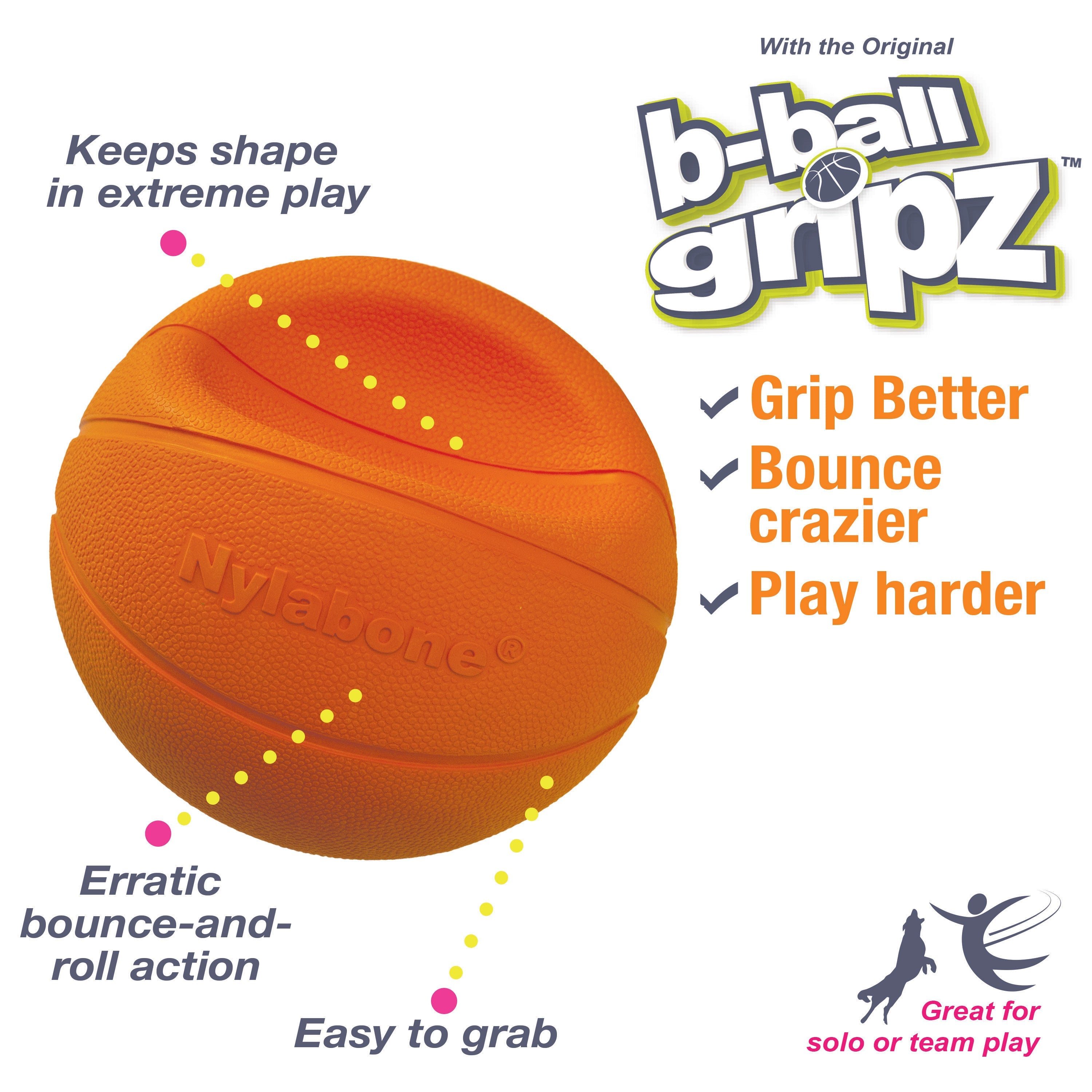 Nylabone Power Play Dog Basketball BBall Gripz 1ea/Medium/Wolf  Up To 35 Lbs. 4.5 in 1 ct