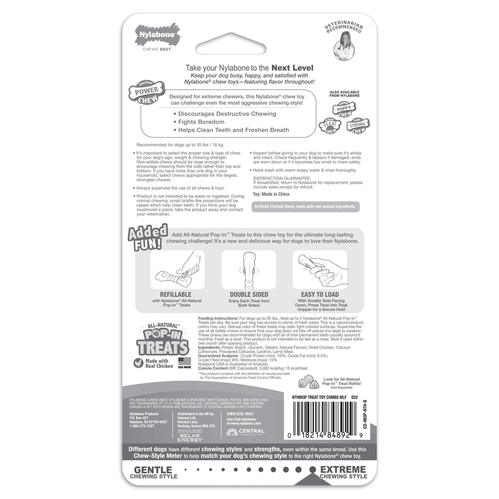 Nylabone Power Chew Souper Bone  PopIn Treat Toy Combo Chicken, 1ea/Medium/Wolf  Up To 35 Lbs. 1 ct