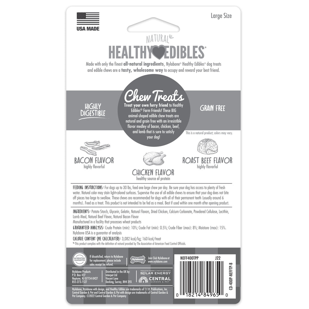 Nylabone Healthy Edibles Farm Friends Grain Free Dog Treats Beef, Chicken, Bacon, & Lamb 1ea/Large - Up To 50 lb