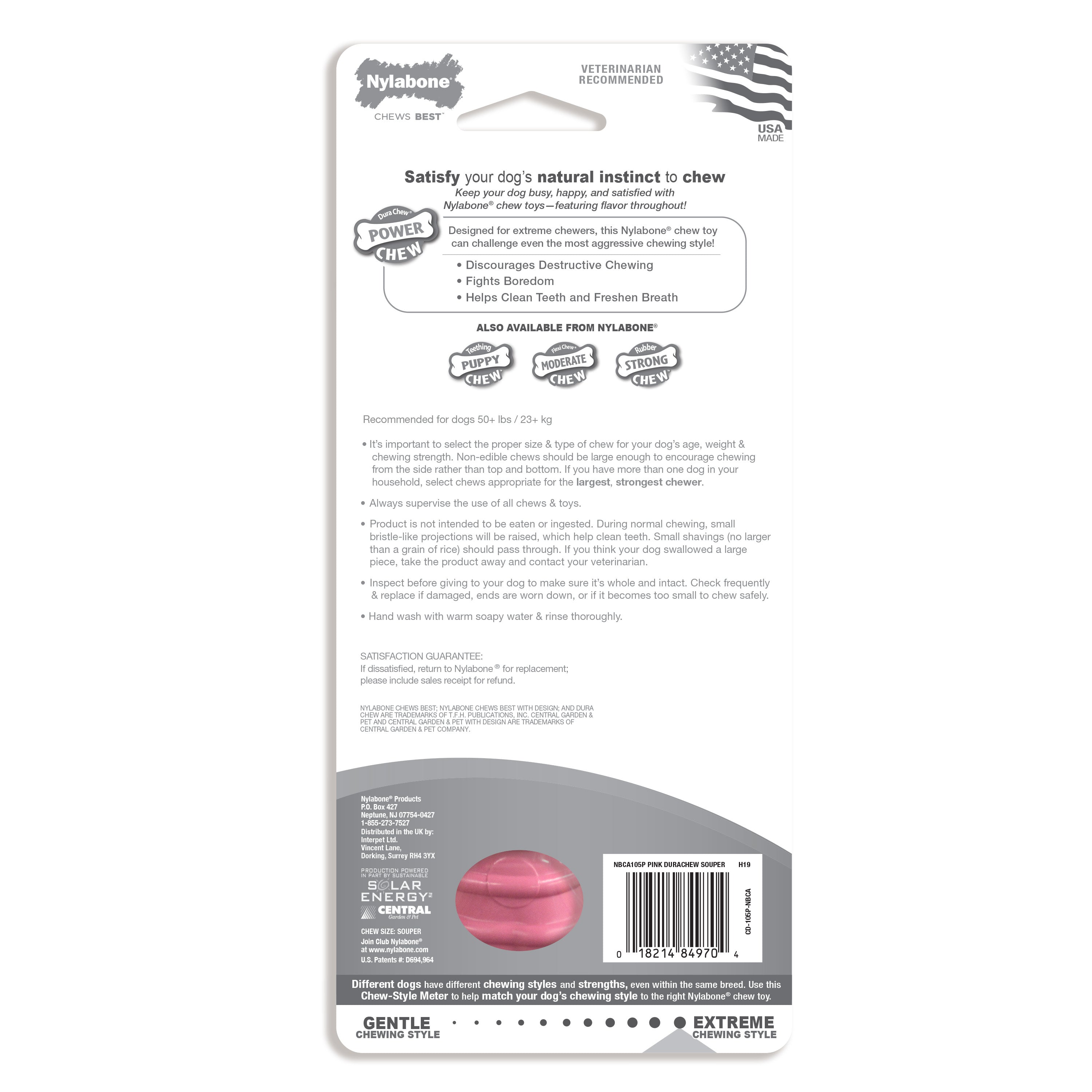 Nylabone Power Chew Breast Cancer Awareness Pink Souper Bone Dog Chew Toy Chicken, 1ea/XL/Souper  50 Lbs. 1 ct