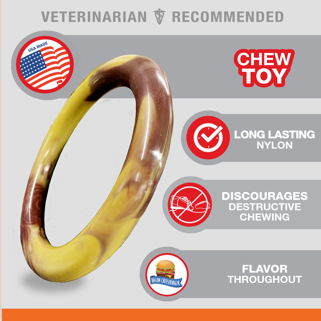 Nylabone Power Chew Flavor Frenzy Ring Dog Chew Toy Bacon Cheeseburger, 1ea/Large/Giant  Up To 50 Lbs. 1 ct