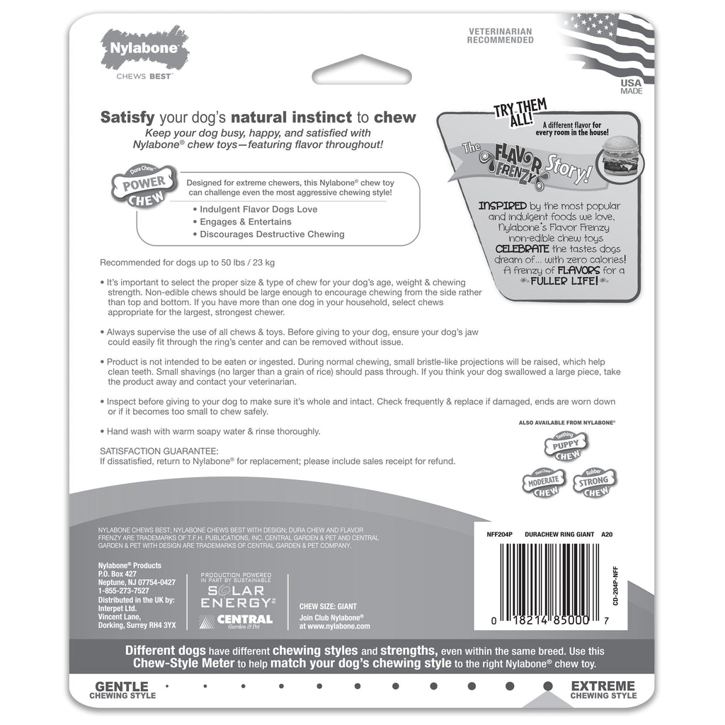 Nylabone Power Chew Flavor Frenzy Ring Dog Chew Toy Bacon Cheeseburger, 1ea/Large/Giant  Up To 50 Lbs. 1 ct