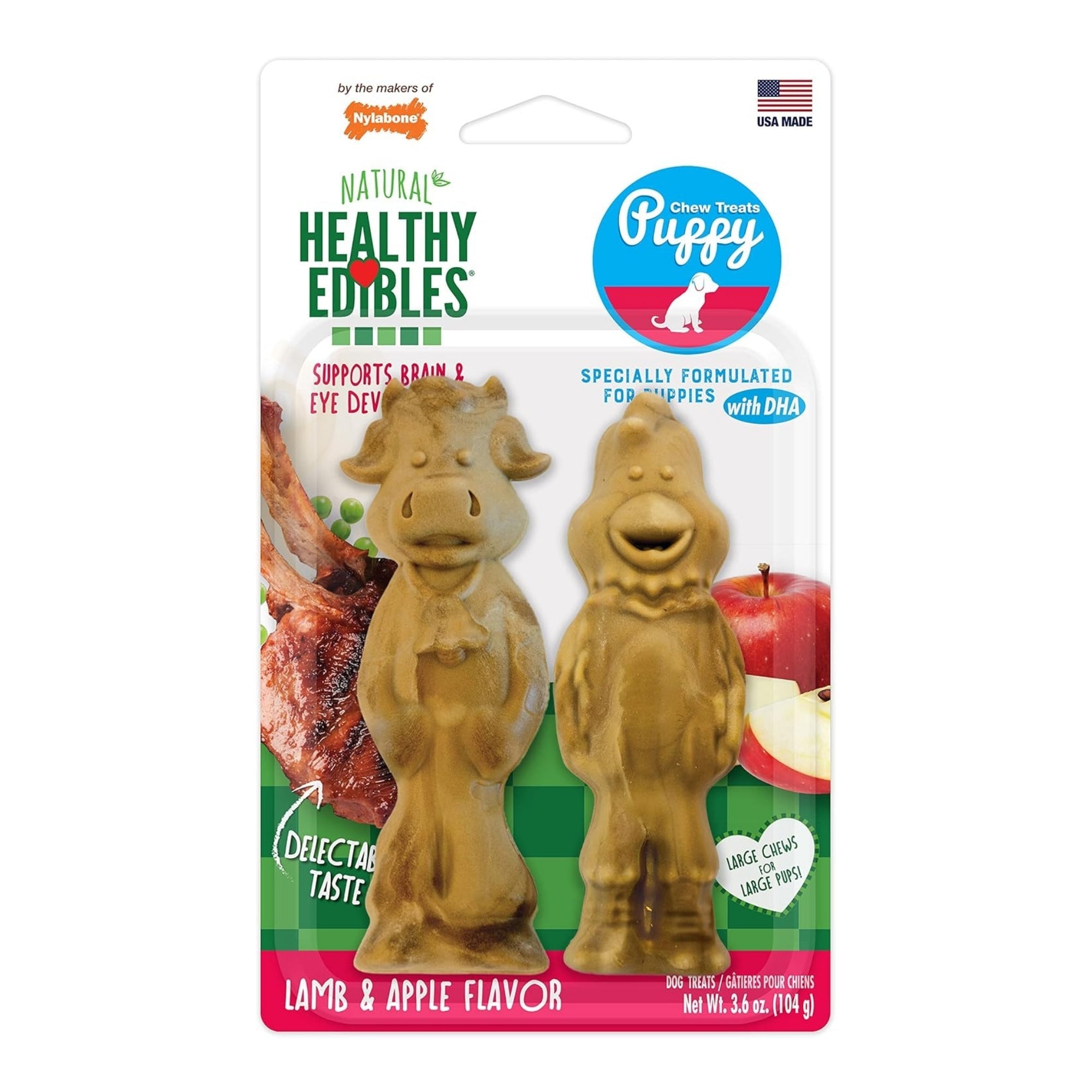 Nylabone Healthy Edibles Puppy Natural Long Lasting Lamb & Apple Dog Chew Treats Lamb & Apple 1ea/Medium - Up To 30 lb