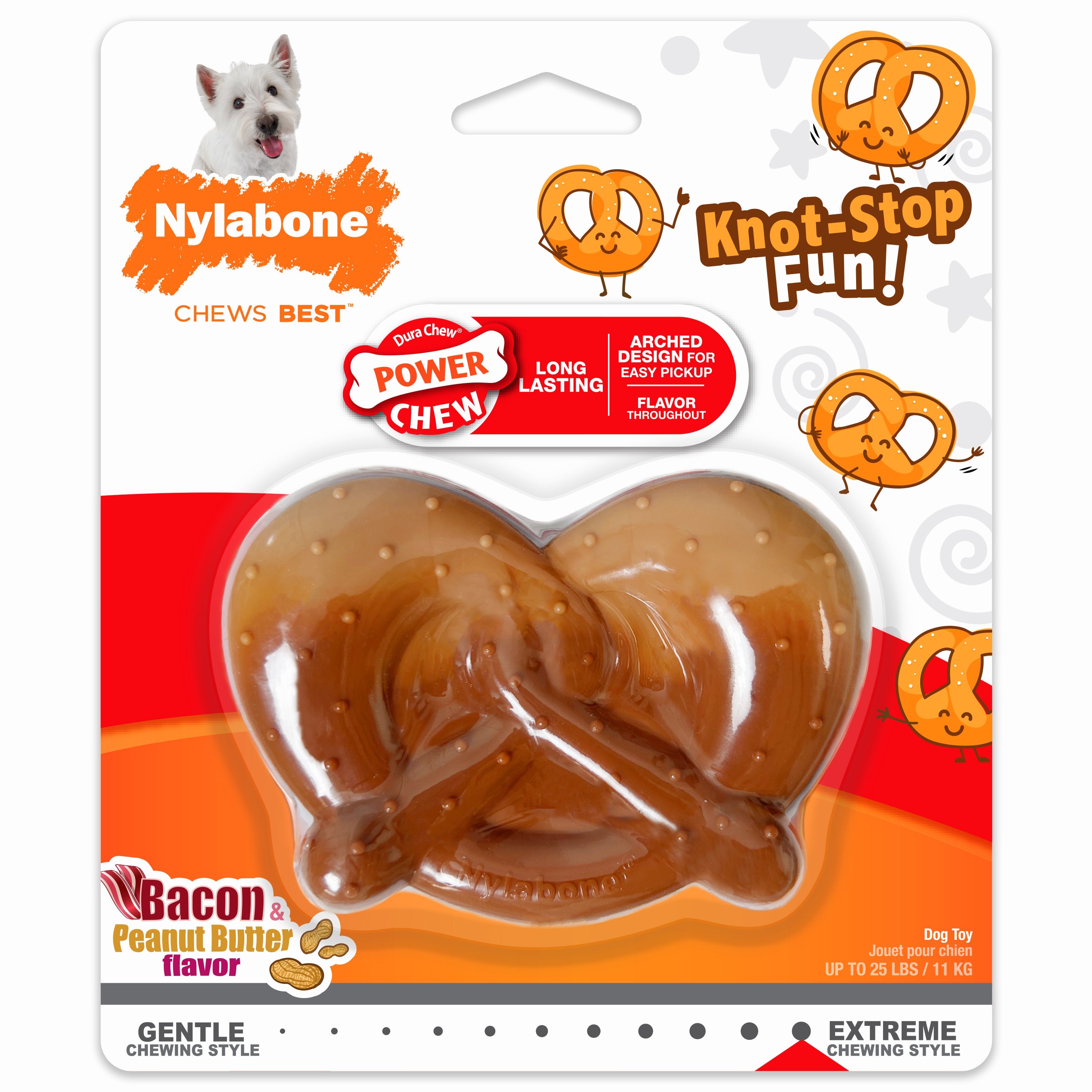 Nylabone Power Chew Pretzel Dog Toy Bacon  Peanut Butter, 1ea/SMall/Regular  Up To 25 Ibs. 1 ct