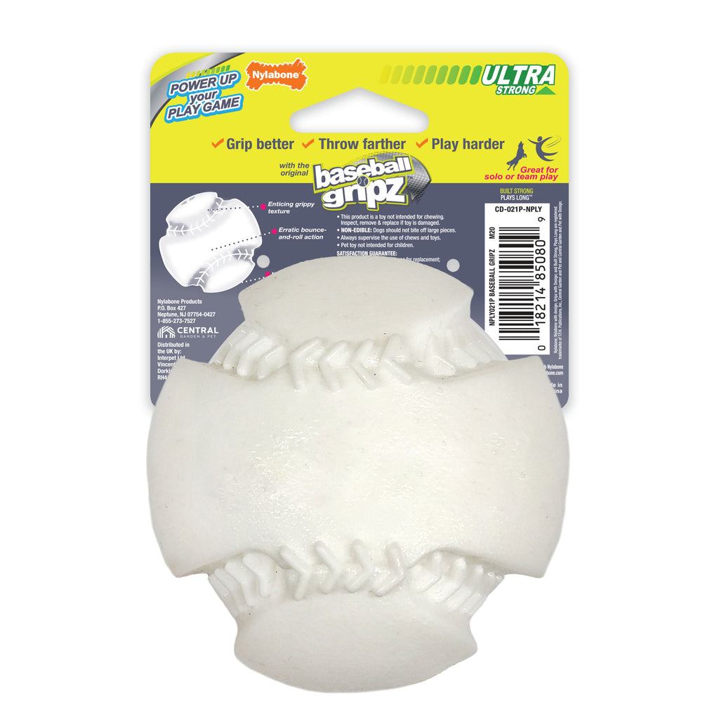 Nylabone Power Play Dog Baseball Gripz 1ea/Medium/Wolf  Up To 35 Lbs. 1 ct