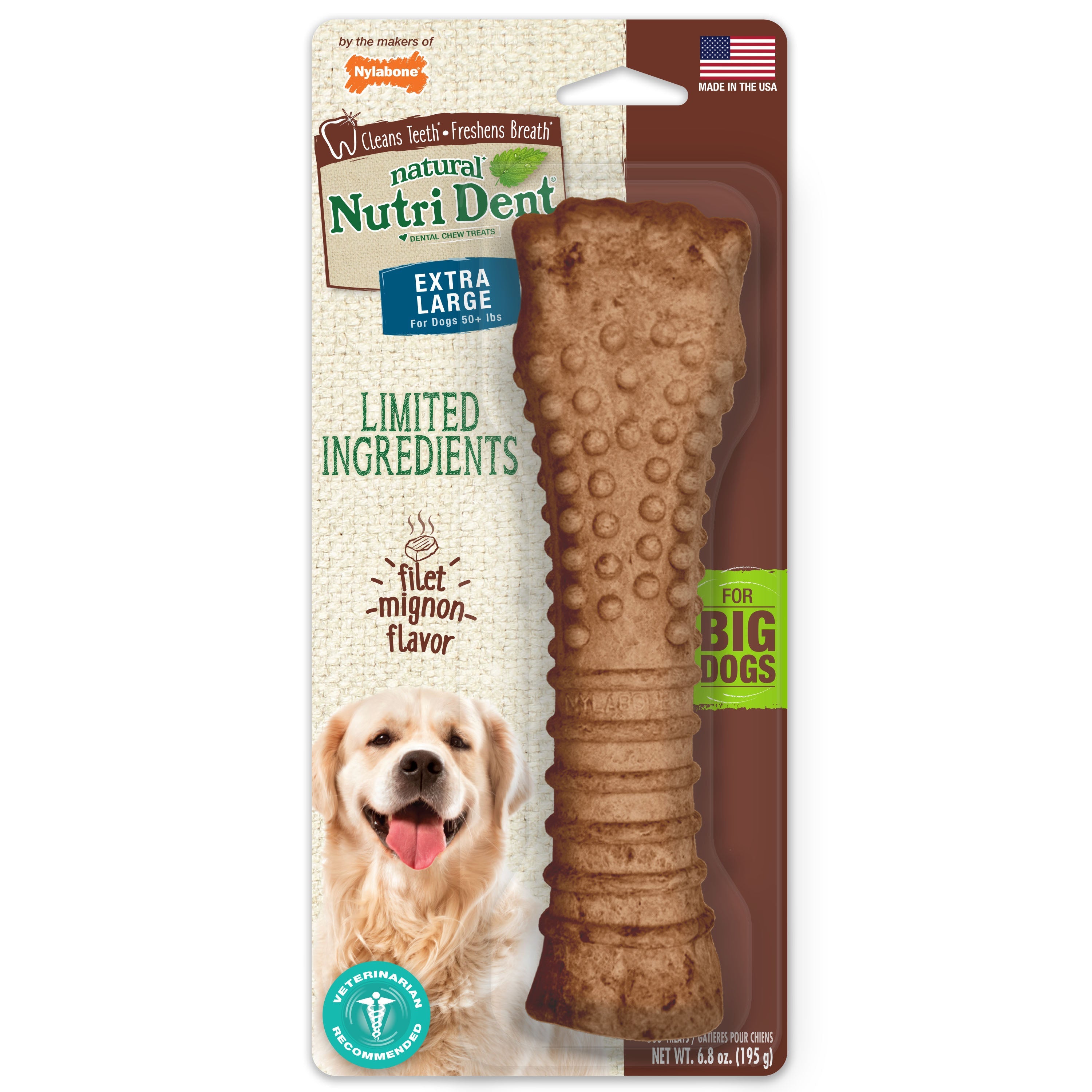 Nylabone Nutri Dent Filet Mignon Dog Dental Chews Filet Mignon, 1ea/XL/Souper  50 Lbs. 1 ct