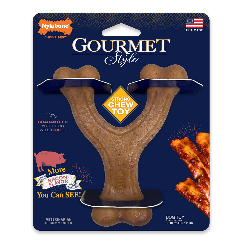 Nylabone Gourmet Style Strong Chew Wishbone Dog Chew Toy Bacon, 1ea/SMall/Regular  Up To 25 Ibs. 1 ct