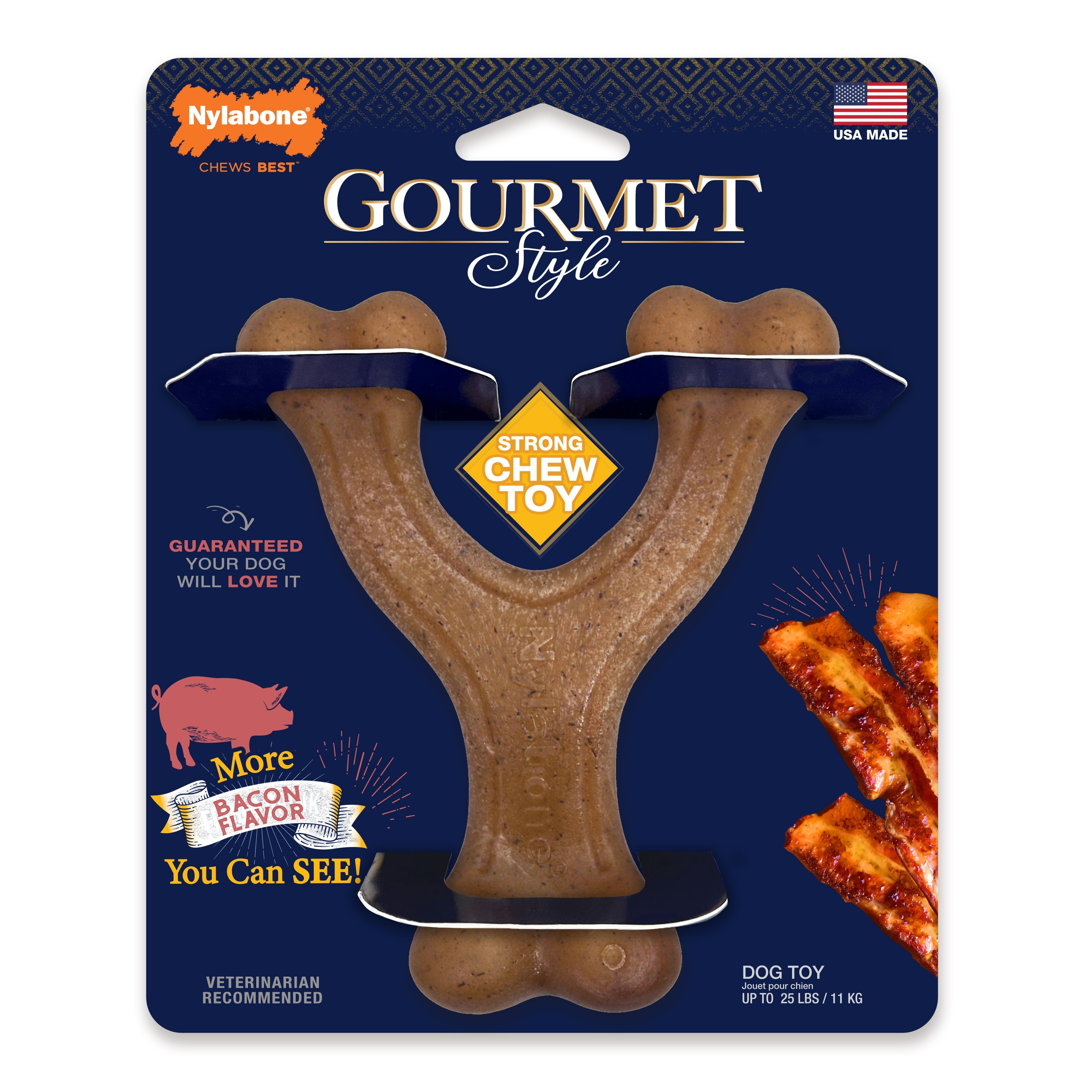 Nylabone Gourmet Style Strong Chew Wishbone Dog Chew Toy Bacon, 1ea/SMall/Regular  Up To 25 Ibs. 1 ct
