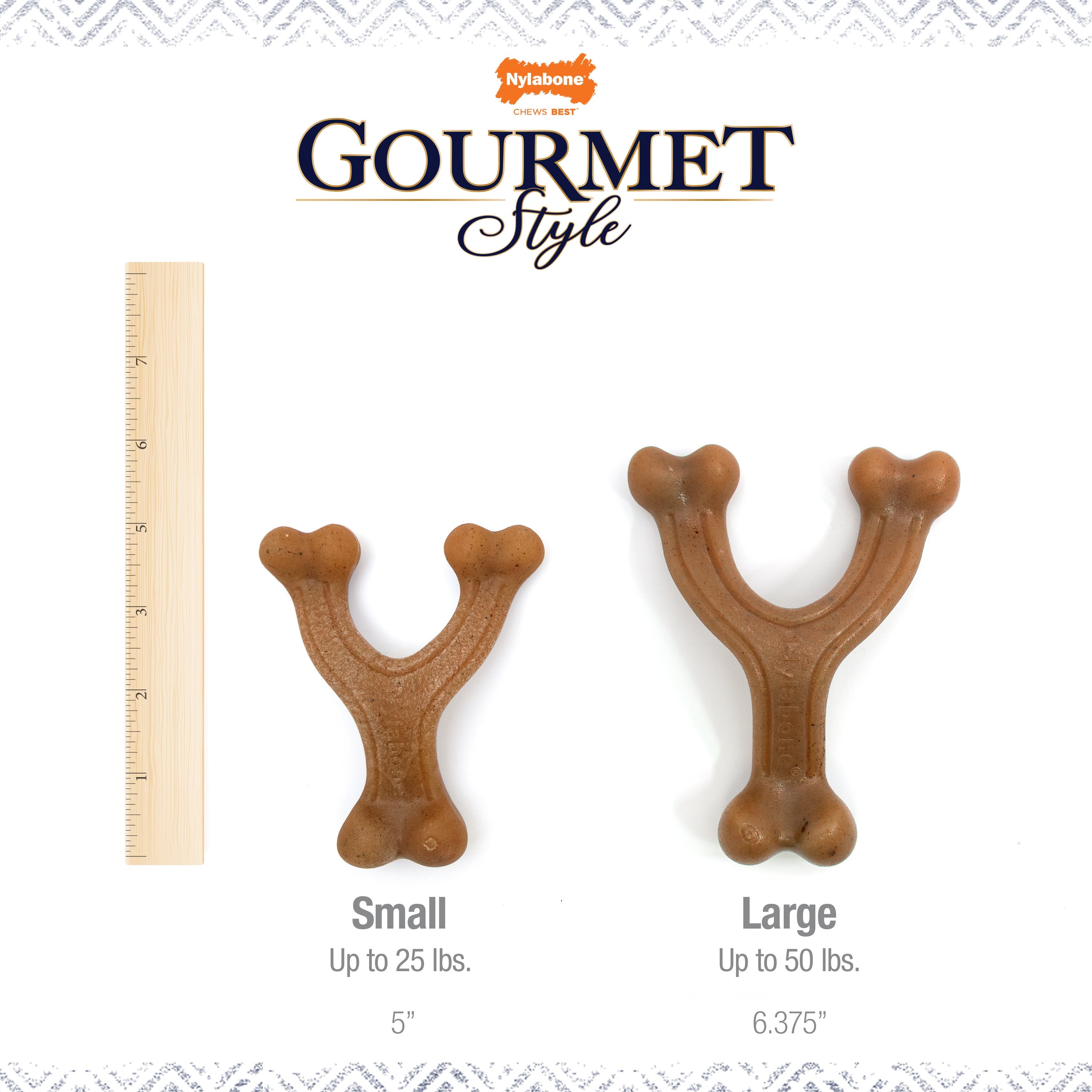 Nylabone Gourmet Style Strong Chew Wishbone Dog Chew Toy Bacon, 1ea/SMall/Regular  Up To 25 Ibs. 1 ct