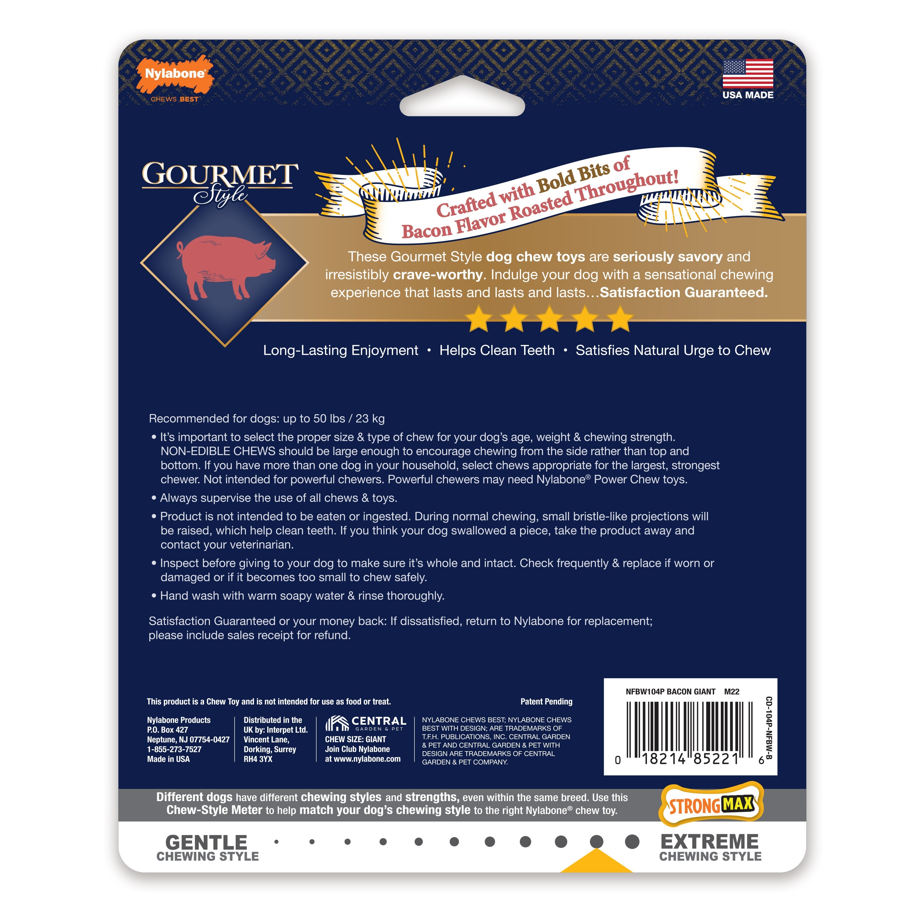 Nylabone Gourmet Style Strong Chew Wishbone Dog Chew Toy Bacon, 1ea/Large/Giant  Up To 50 Lbs. 1 ct