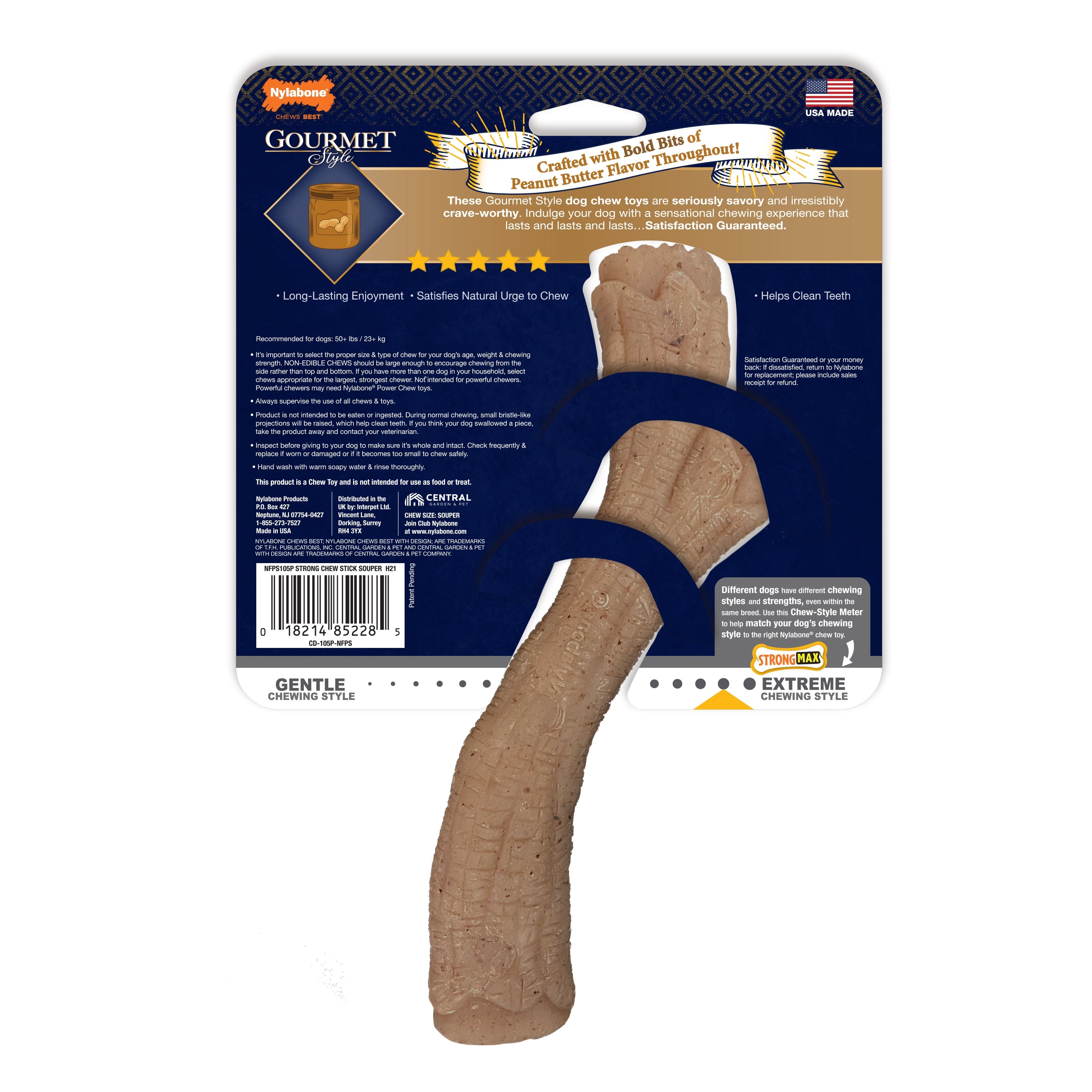 Nylabone Gourmet Style Strong Chew Toy Stick, Peanut Butter, 1ea/XL/Souper  50 Lbs. 1 ct