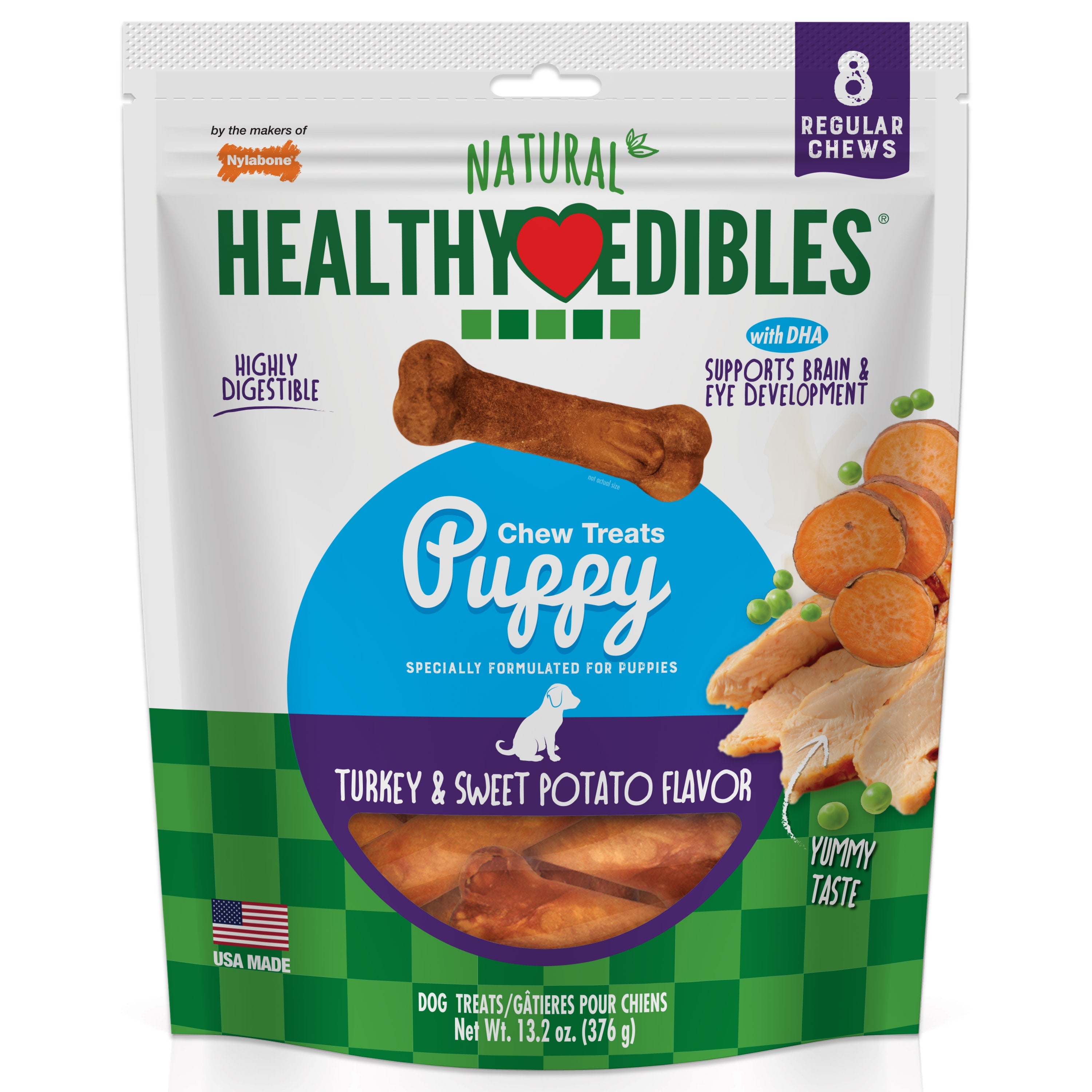 Nylabone Healthy Edibles AllNatural Long Lasting Puppy Chew Treats Turkey  Sweet Potato, 1ea/SMall/Regular  Up To 25 Ibs. 8 ct