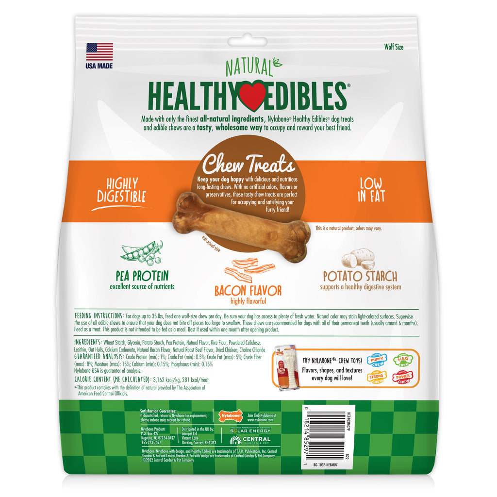 Nylabone Healthy Edibles AllNatural Long Lasting Chew Treats Bacon, 1ea/Medium/Wolf  Up To 35 Lbs. 7 ct