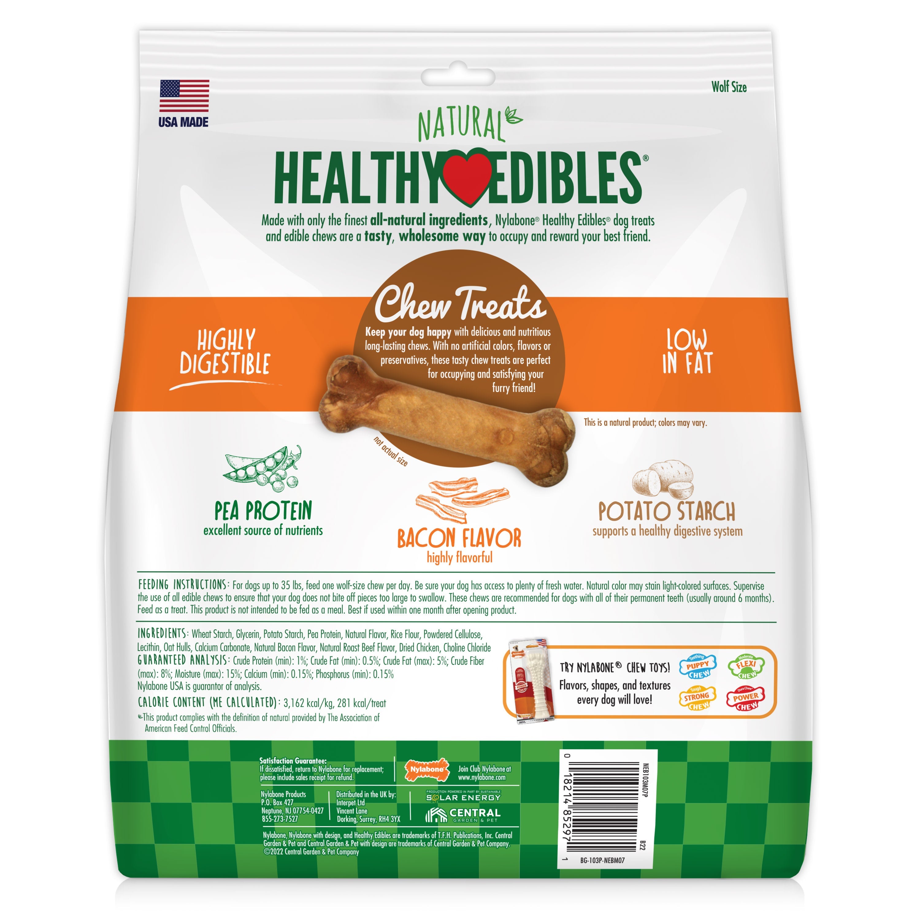 Nylabone Healthy Edibles AllNatural Long Lasting Chew Treats Bacon, 1ea/Medium/Wolf  Up To 35 Lbs. 7 ct