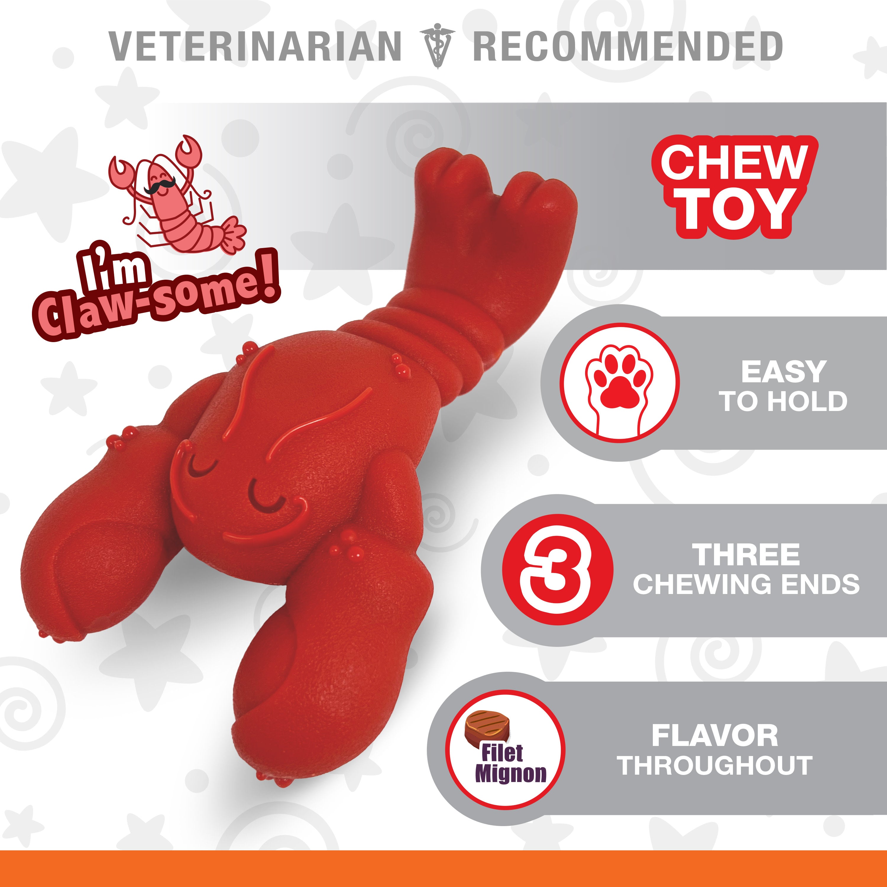 Nylabone Power Chew Lobster Dog Toy Filet Mignon, 1ea/Medium/Wolf  Up To 35 Lbs. 1 ct