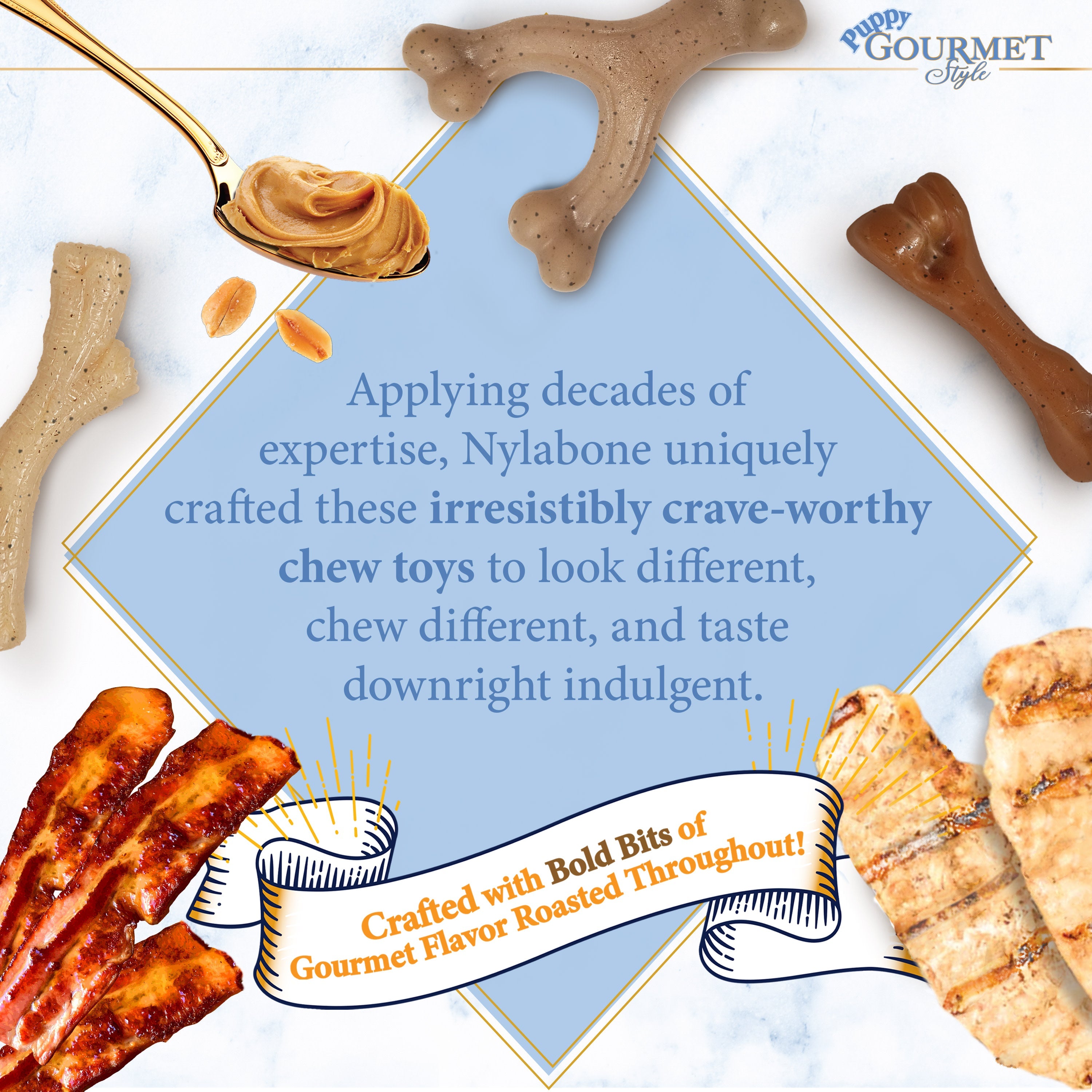 Nylabone Gourmet Style Strong Femur Puppy Chew Toy Bacon, 1ea/SMall/Regular  Up To 25 Ibs. 1 ct