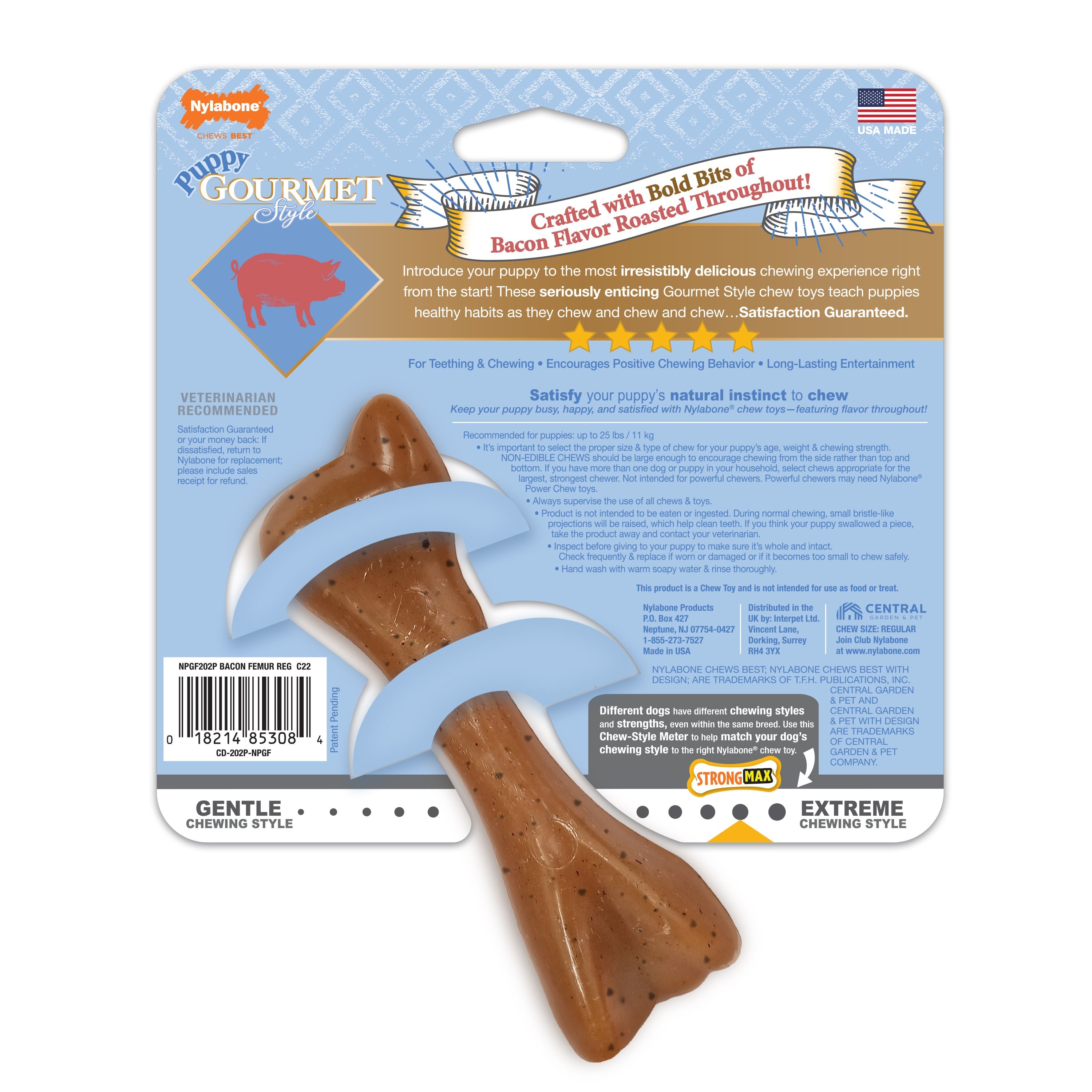Nylabone Gourmet Style Strong Femur Puppy Chew Toy Bacon, 1ea/SMall/Regular  Up To 25 Ibs. 1 ct