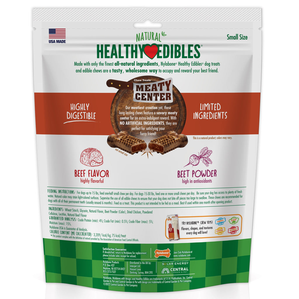Nylabone Healthy Edibles Meaty Center AllNatural Long Lasting Chew Treats Beef, 1ea/SMall  Up To 30 Lbs. 12 ct