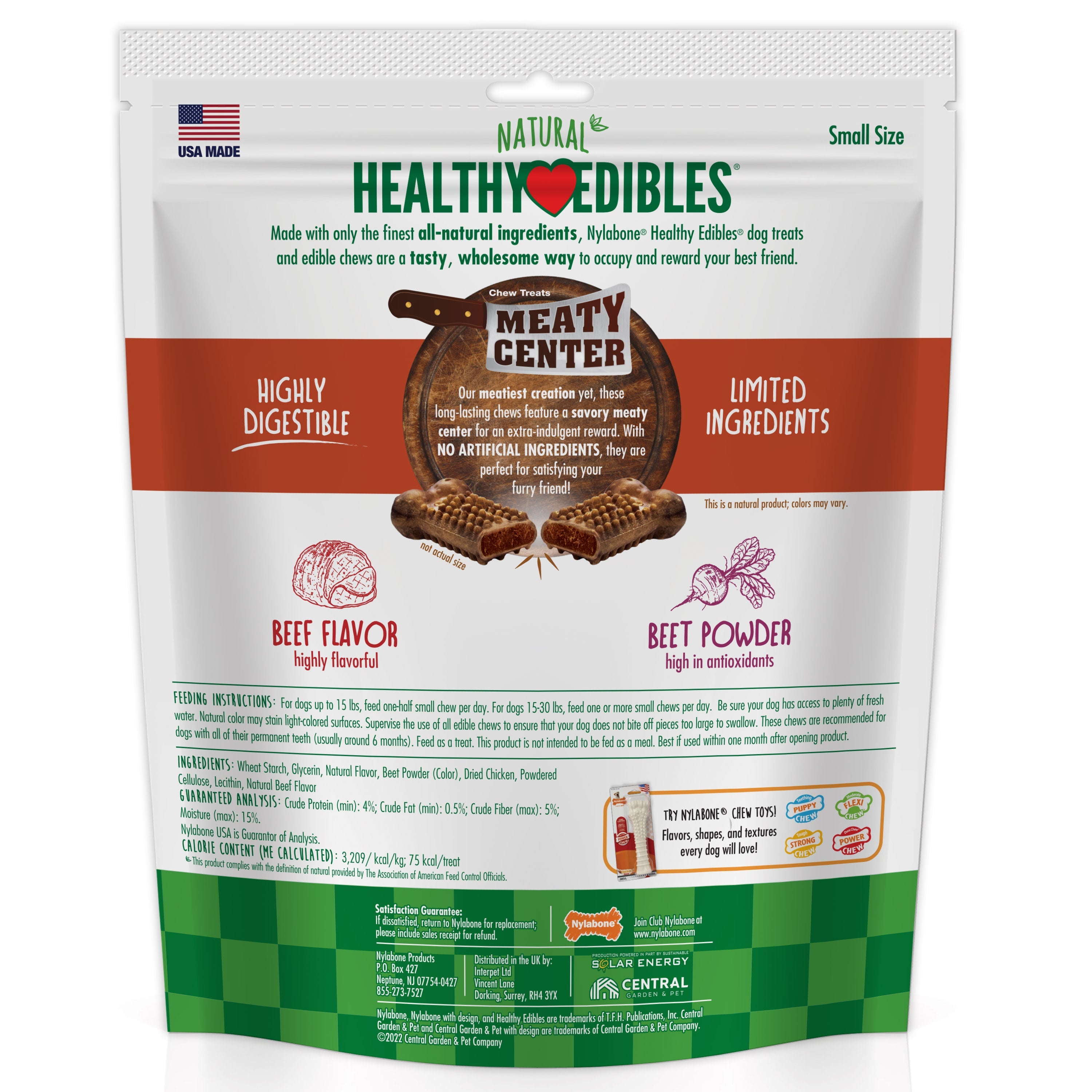 Nylabone Healthy Edibles Meaty Center AllNatural Long Lasting Chew Treats Beef, 1ea/SMall  Up To 30 Lbs. 12 ct