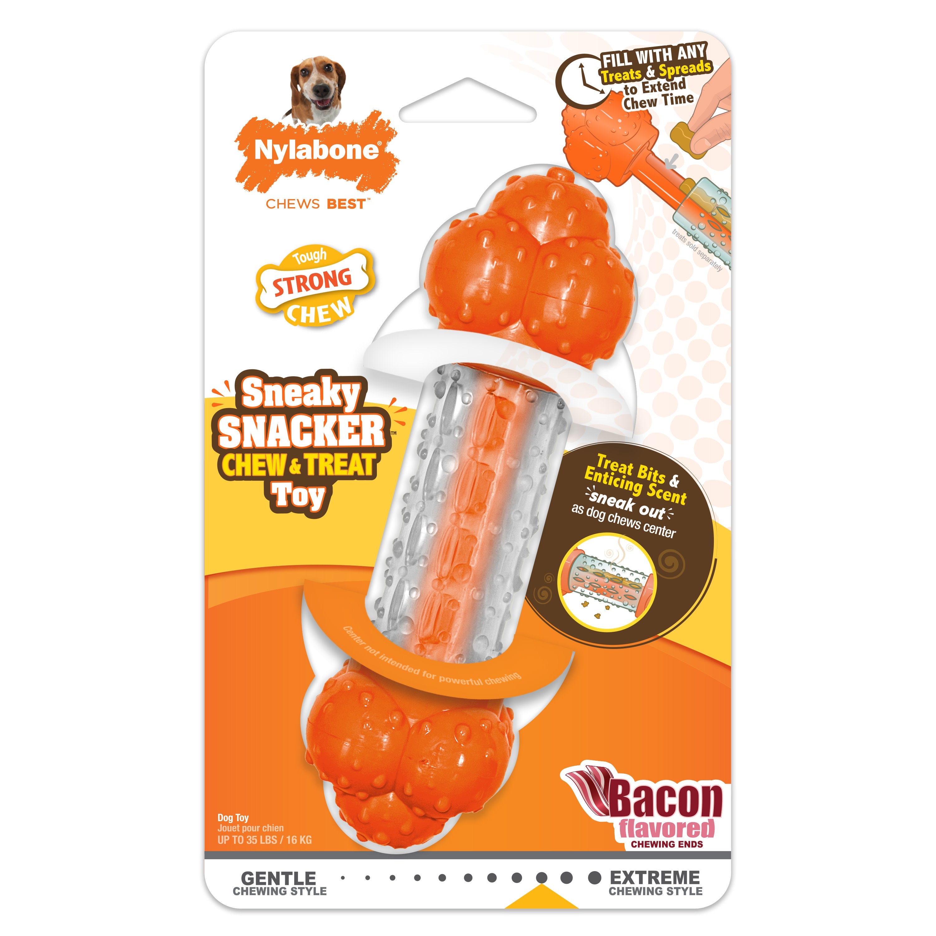 Nylabone Sneaky Snacker Dog Treat Toy Bacon, Orange, 1ea/Medium/Wolf  Up To 35 Lbs. 1 ct