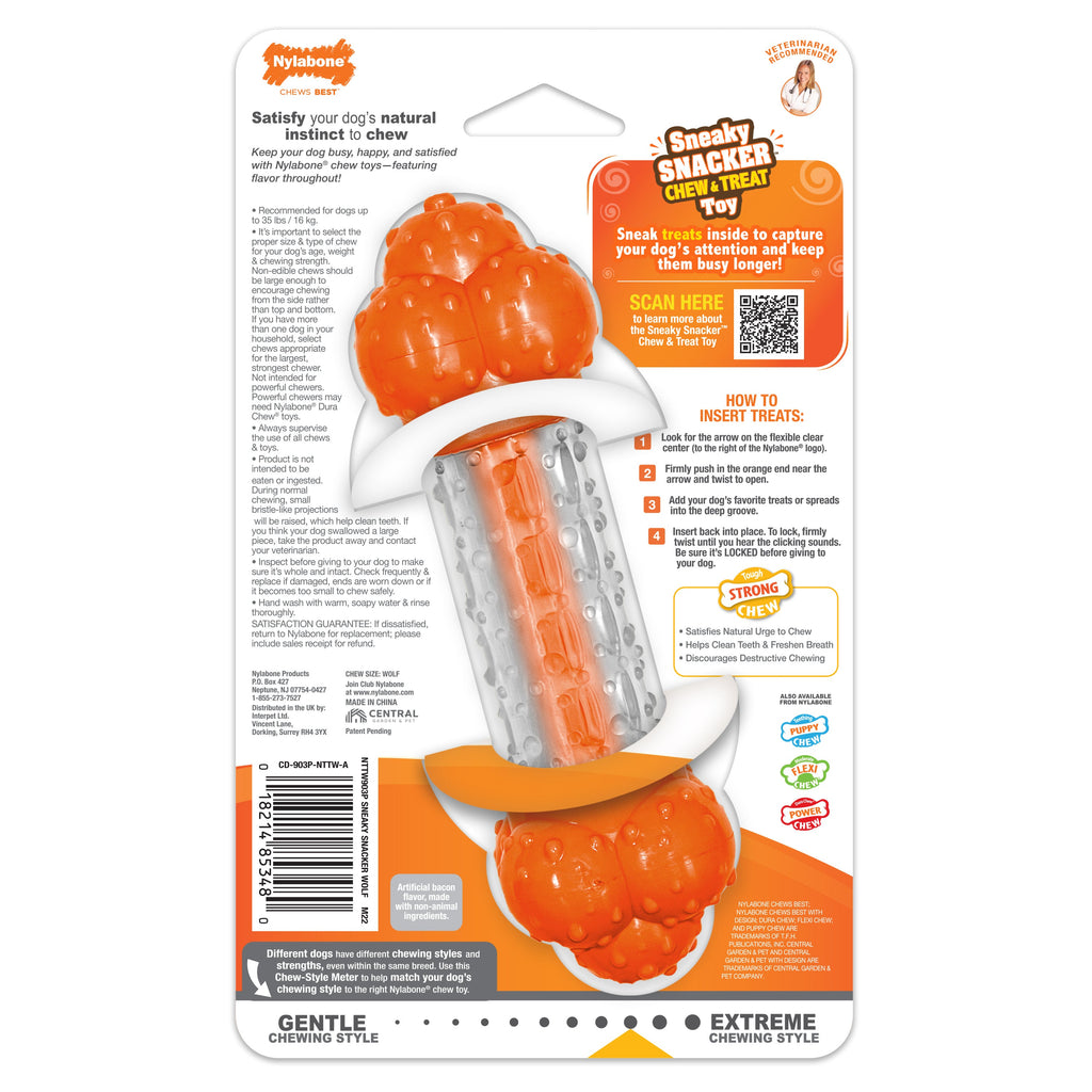 Nylabone Sneaky Snacker Dog Treat Toy Bacon, Orange, 1ea/Medium/Wolf  Up To 35 Lbs. 1 ct