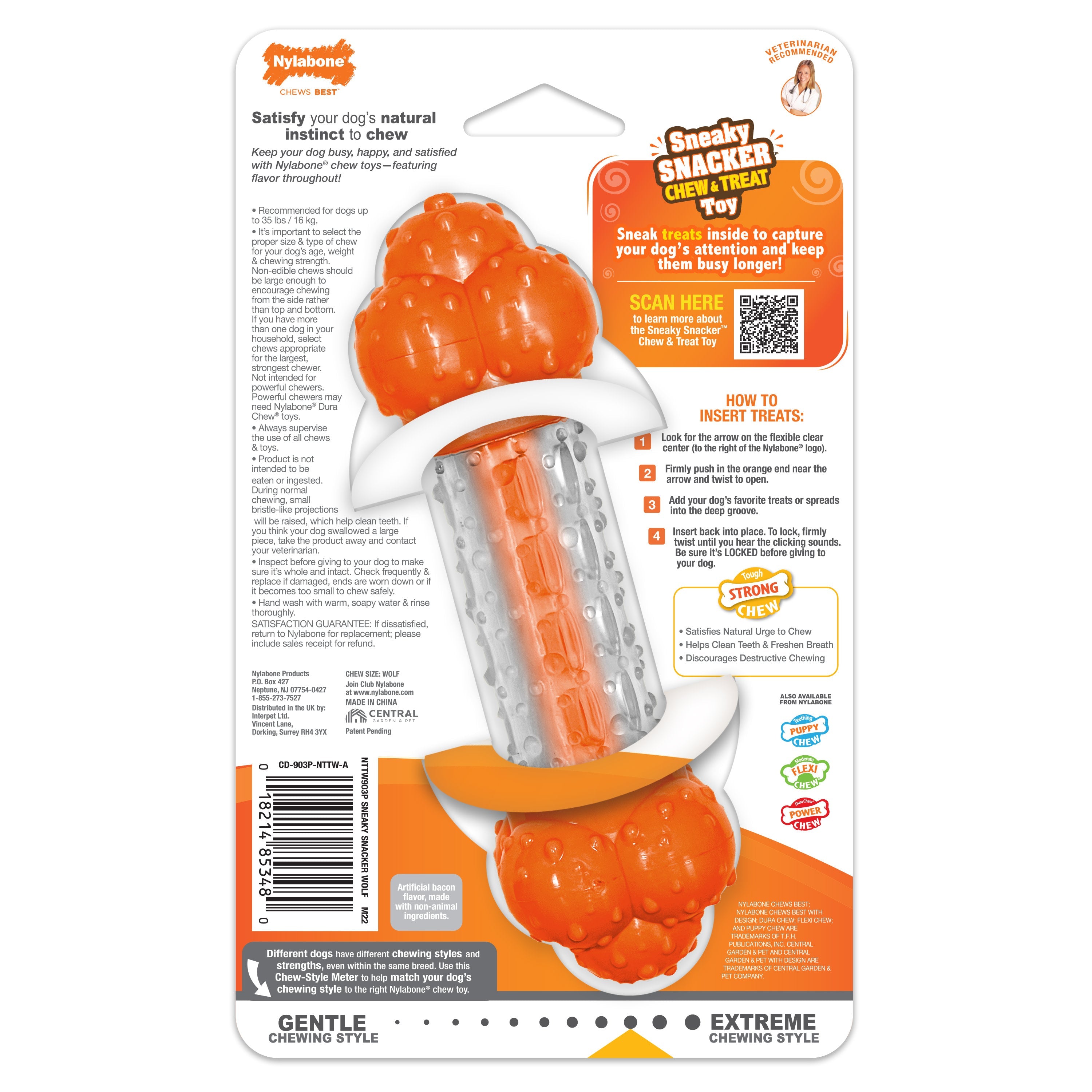 Nylabone Sneaky Snacker Dog Treat Toy Bacon, Orange, 1ea/Medium/Wolf  Up To 35 Lbs. 1 ct