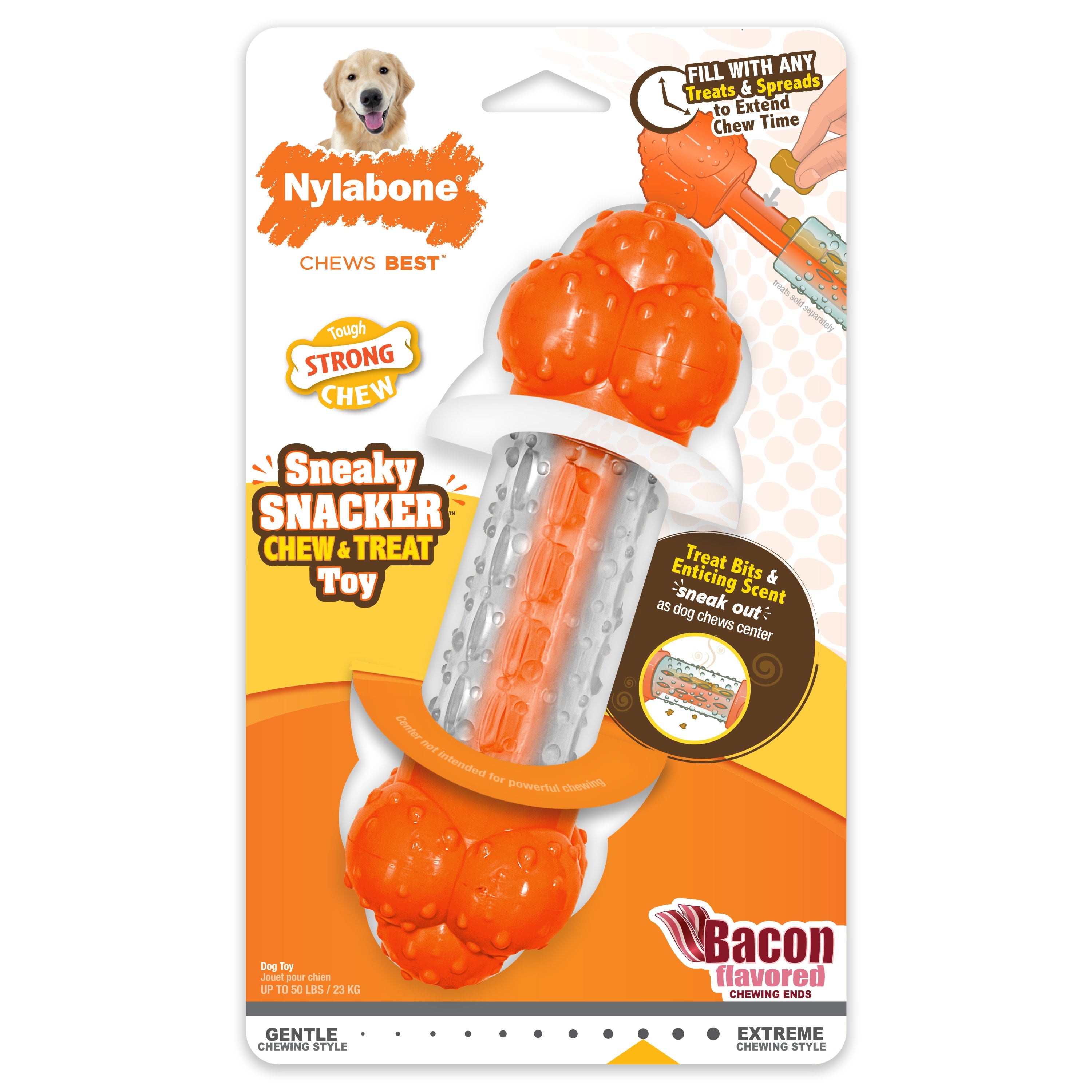 Nylabone Sneaky Snacker Dog Treat Toy Bacon, Orange, 1ea/Large/Giant  Up To 50 Lbs. 1 ct