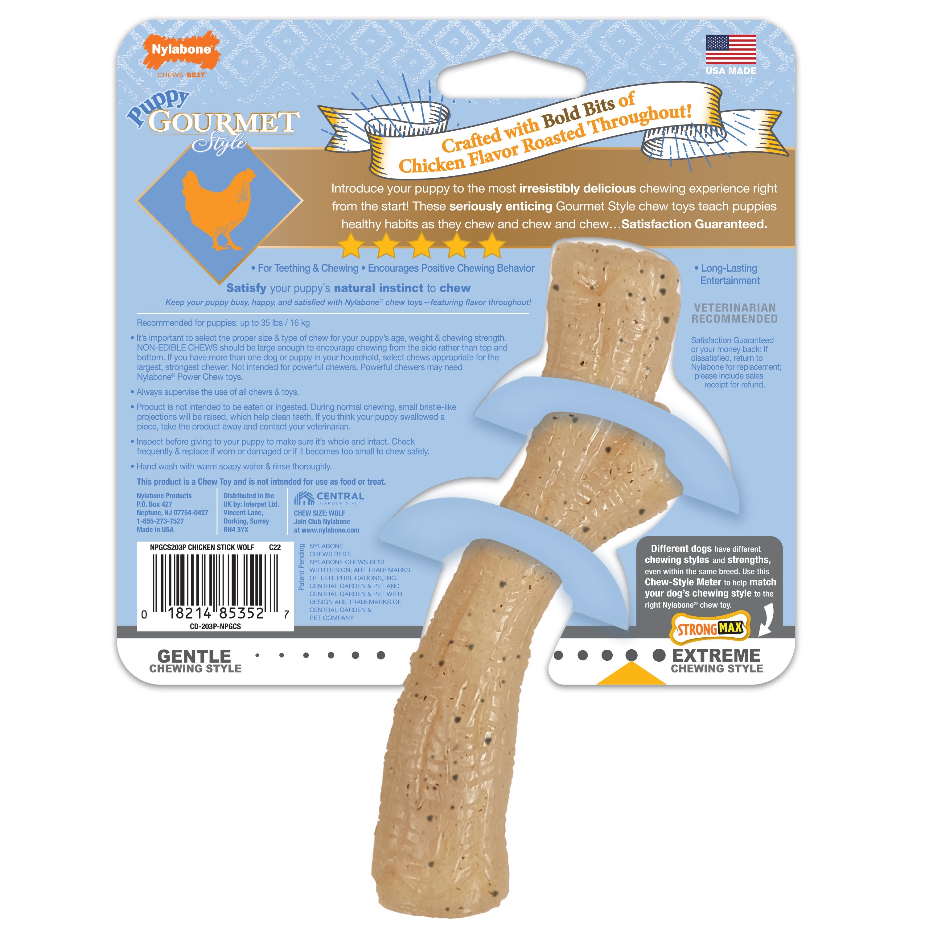 Nylabone Gourmet Style Strong Stick Puppy Chew Toy Chicken, 1ea/Medium/Wolf  Up To 35 Lbs. 1 ct