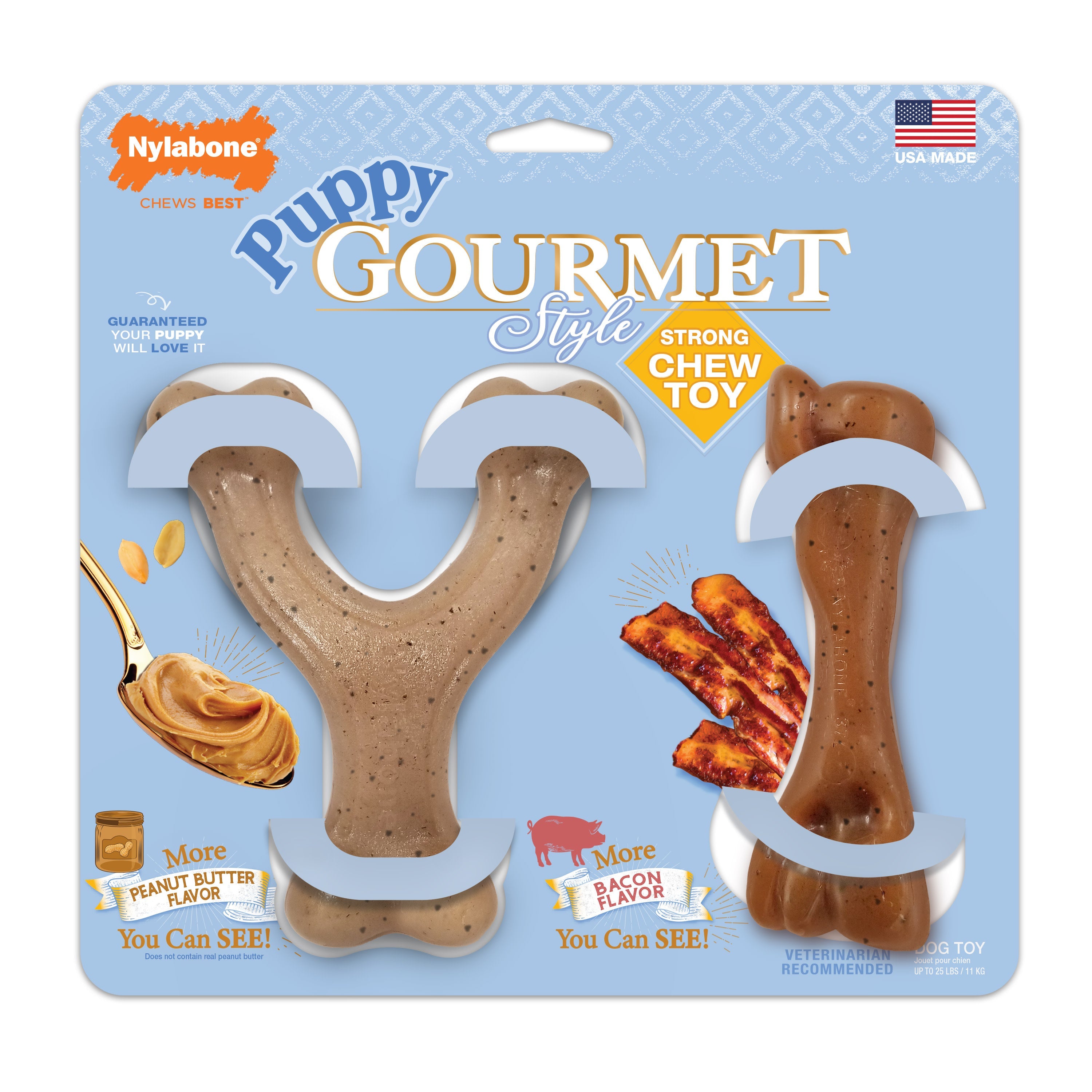 Nylabone Gourmet Style Puppy Chew Toy Twin Pack Peanut Butter  Bacon, 1ea/SMall/Regular  Up To 25 Ibs. 2 ct