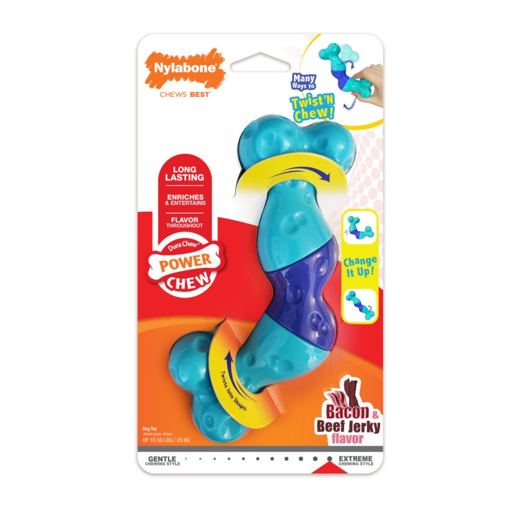Nylabone Power Chew Twist 'N Chew Dog Toy Bacon  Beef Jerky, 1ea/Large 1 ct