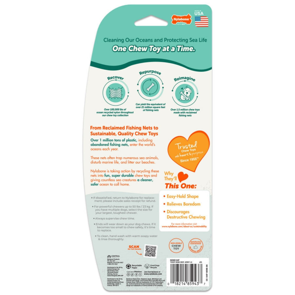 Nylabone Power Chew Love Our Oceans Teddy Bear Bone Dog Chew Toy Beef Jerky, 1ea/Large