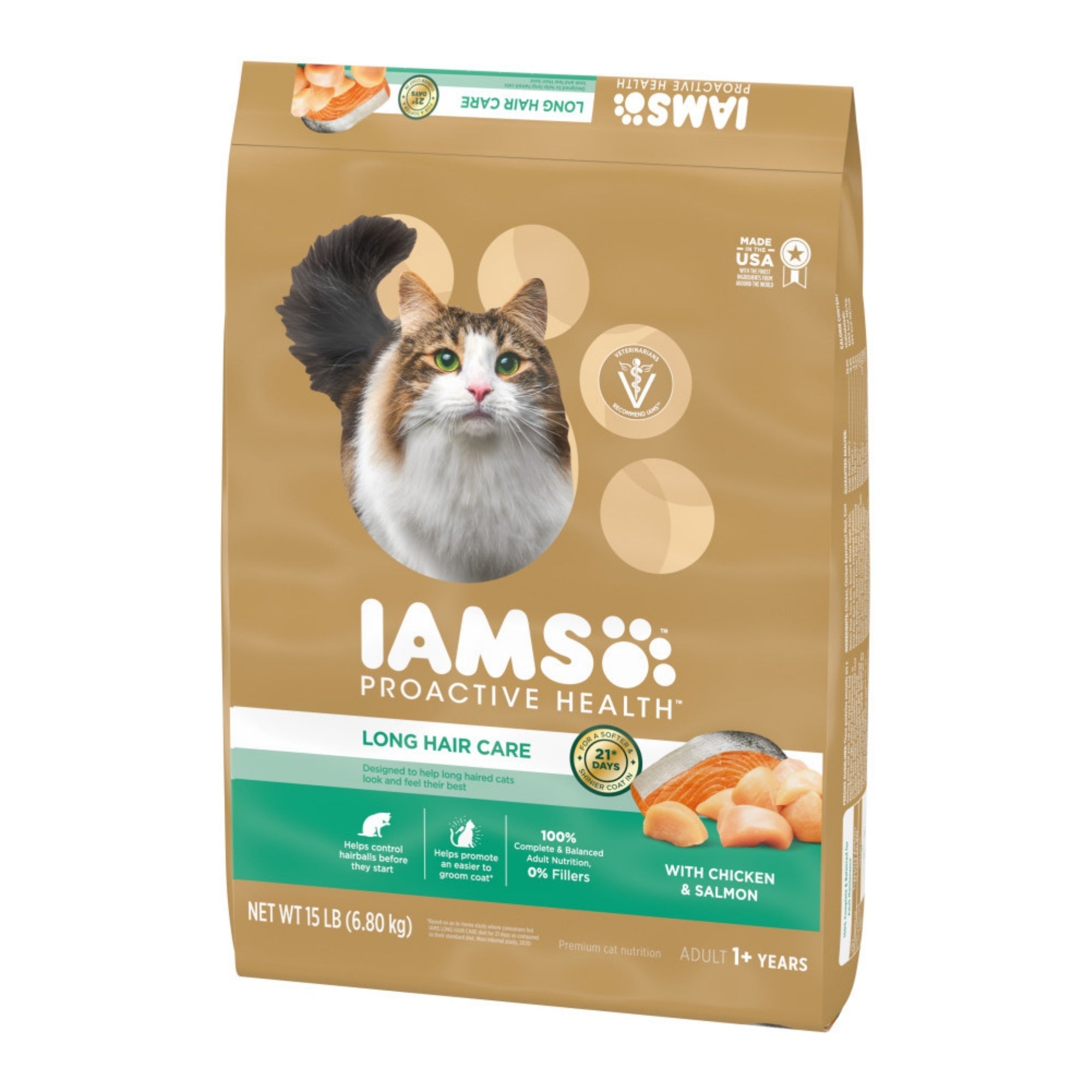 IAMS ProActive Health Adult Long Hair Dry Cat Food Chicken & Salmon 15lb