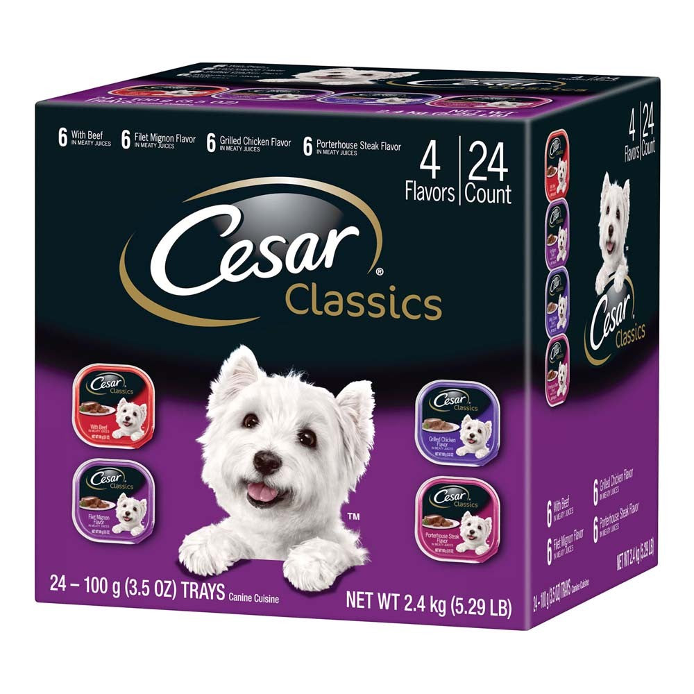 Cesar Classic Loaf in Sauce Adult Wet Dog Food Variety Pack (Beef, Filet Mignon, Grilled Chicken, Poterhouse Steak) 84.66oz 24pk