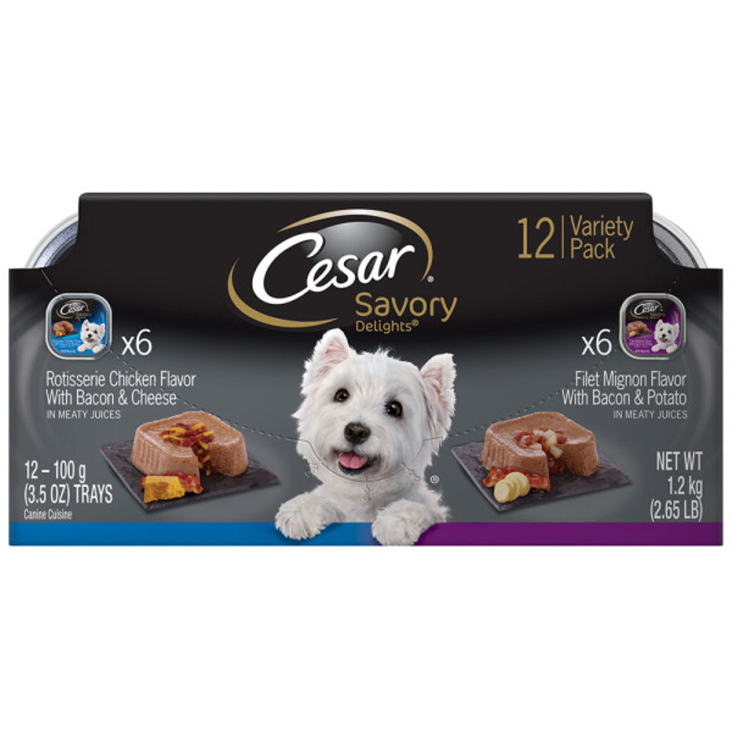 Cesar Loaf & Topper in Sauce Adult Wet Dog Food Variety Pack (Rotisserie Chicken, Filet Mignon) 3.5oz 12pk