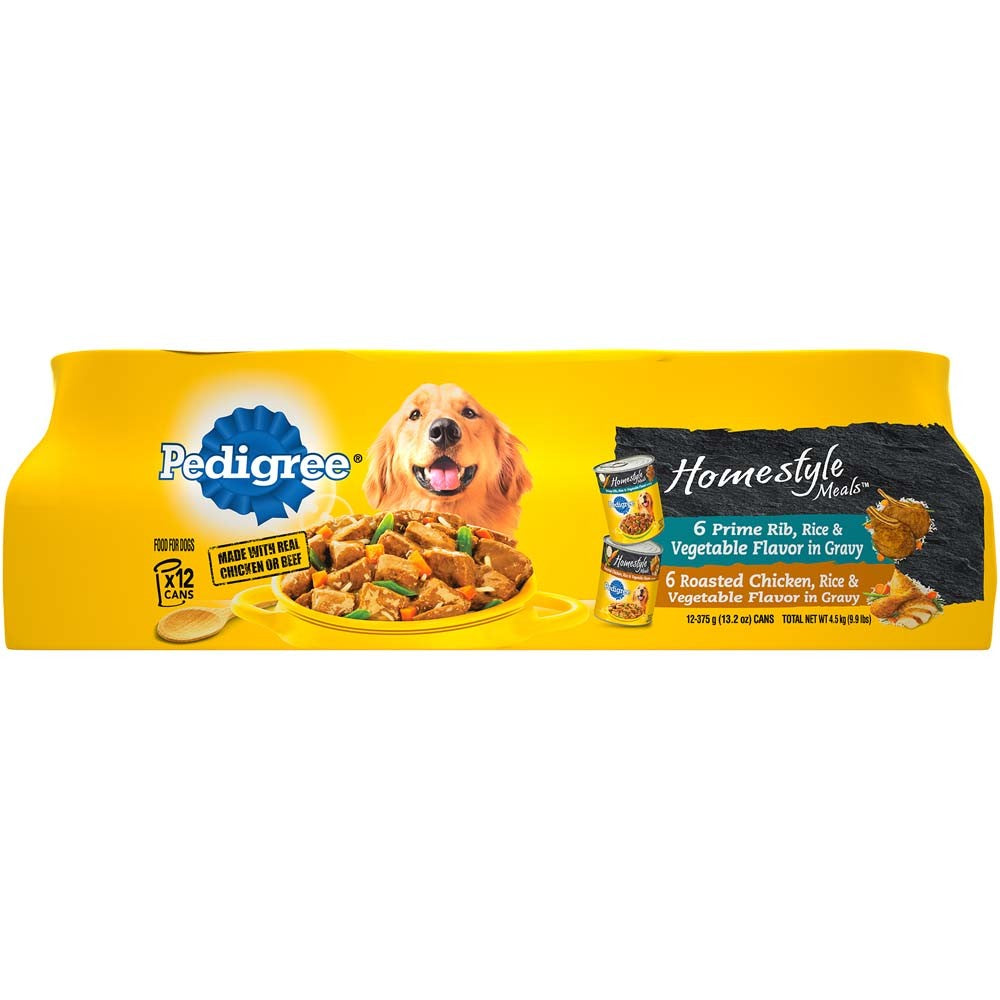 Pedigree Homestyle Meals Adult Wet Dog Food Variety Pack (Prime Rib, Roasted Chicken) 13.2oz 12pk