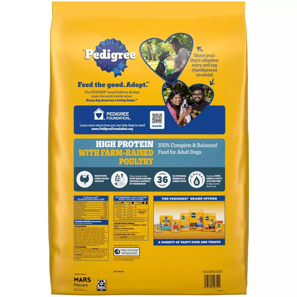 Pedigree High Protein Adult Dry Dog Food w/Farm-Raised Poultry Chicken & Turkey 18lb
