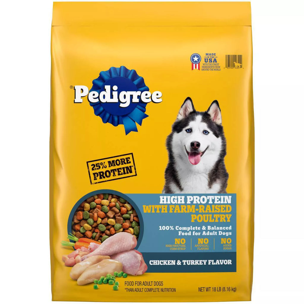 Pedigree High Protein Adult Dry Dog Food w/Farm-Raised Poultry Chicken & Turkey 18lb