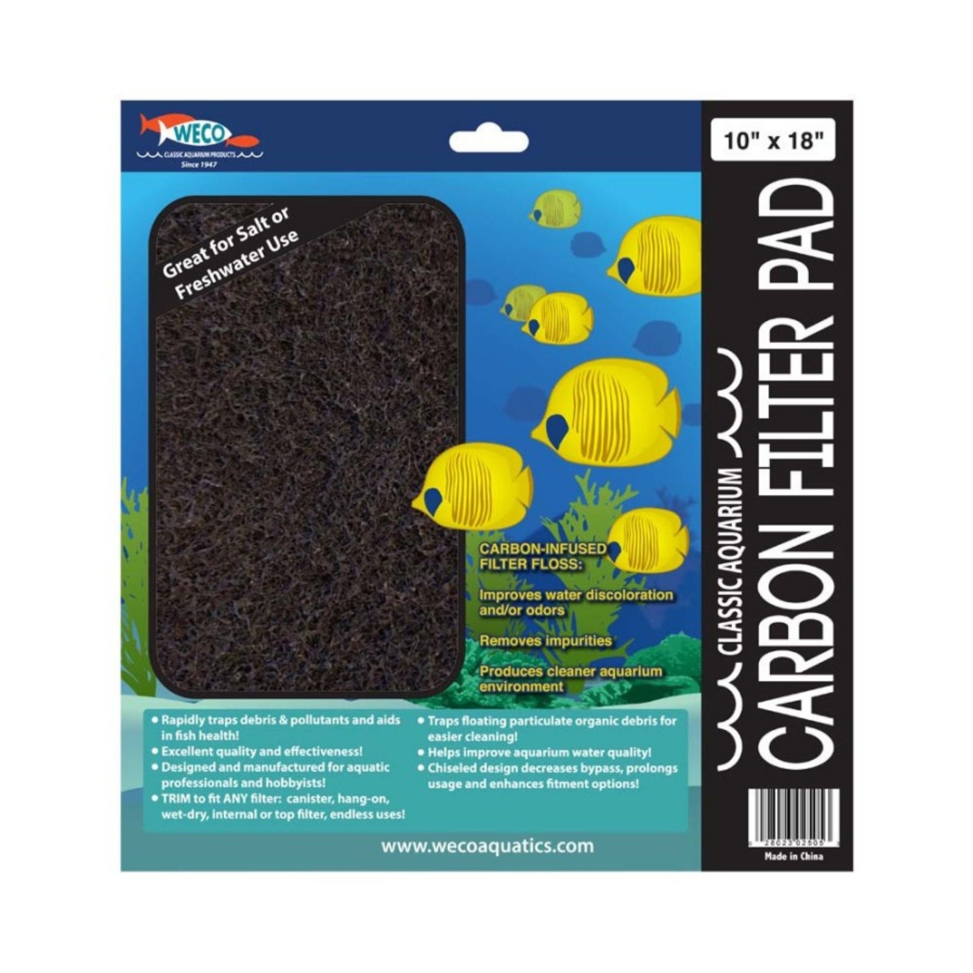 Weco Products Classic Aquarium Carbon Filter Pad Black, 1ea/10 In X 18 in